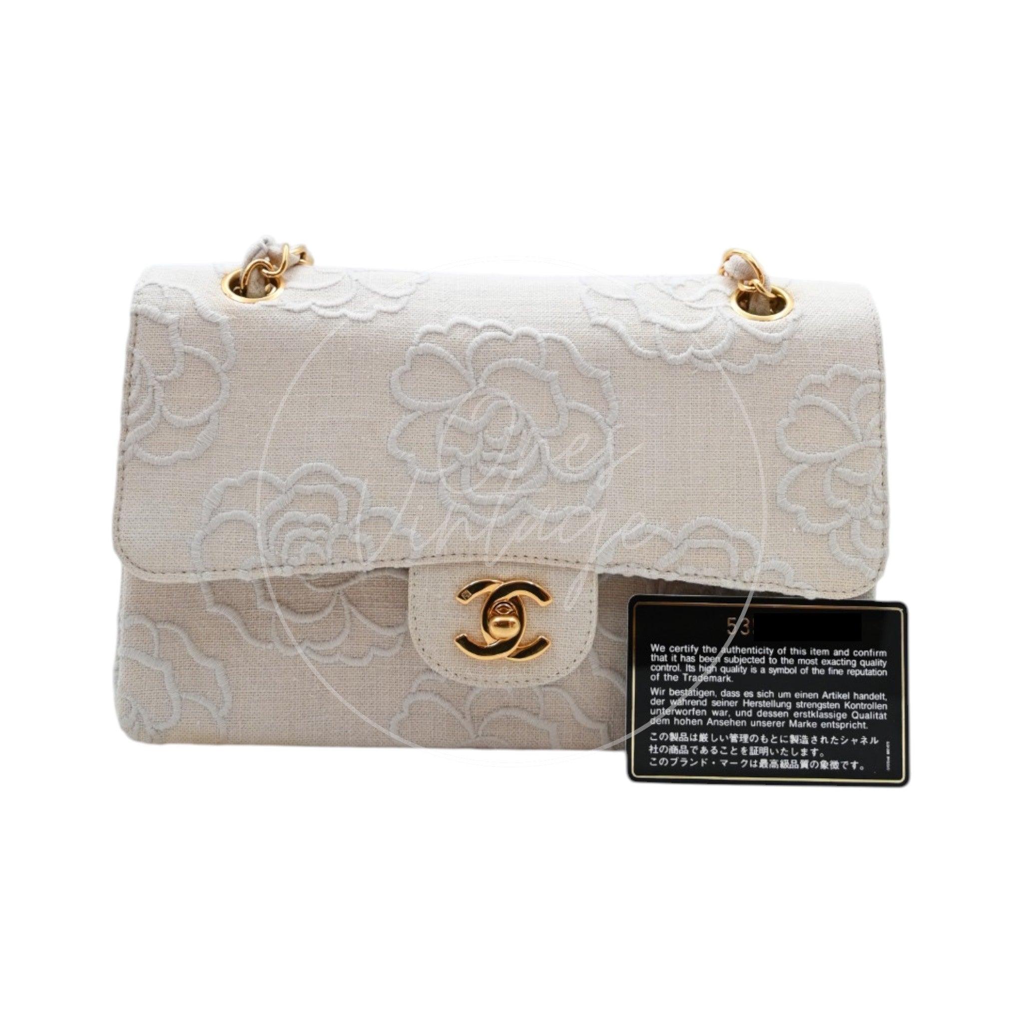 Chanel Camellia Embroidered Small Classic Flap Bag GHW Ivory Beige Series 5