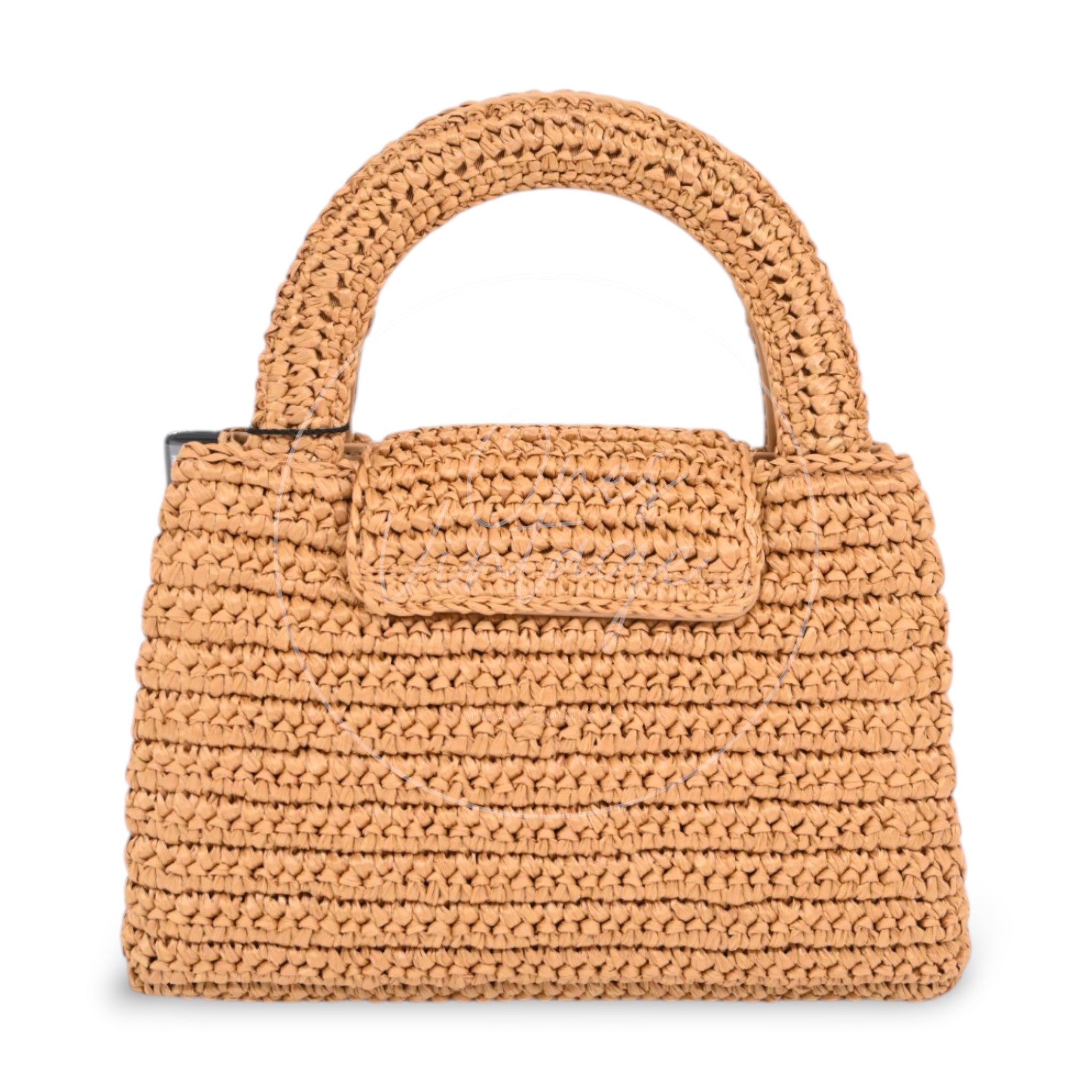 [Pre-owned] Chanel  Mini Straw Weaving Gold Metal Dark Beige shopping bag