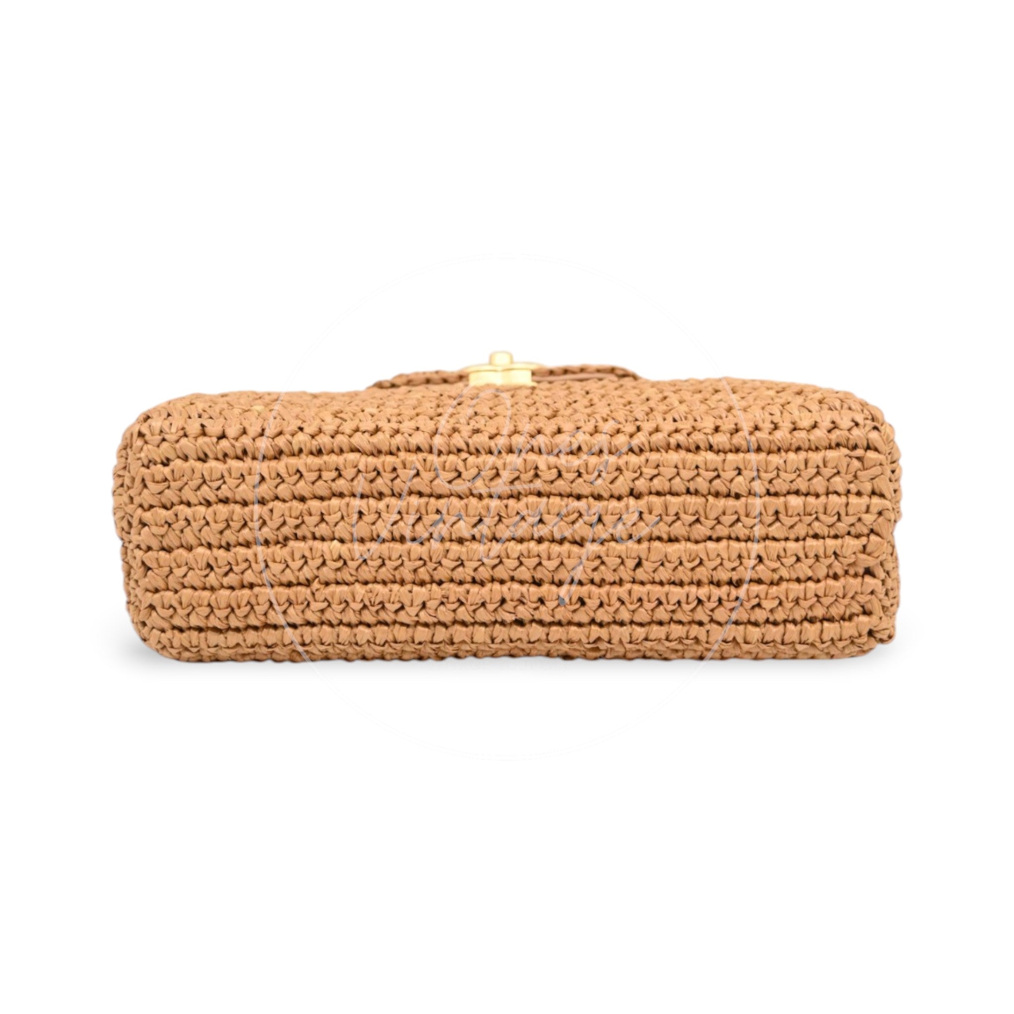 [Pre-owned] Chanel Mini Straw Weave Gold Metal Dark Beige Shopping Bag