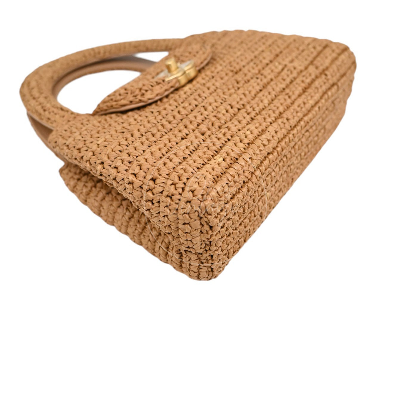 [Pre-owned] Chanel Mini Straw Weave Gold Metal Dark Beige Shopping Bag