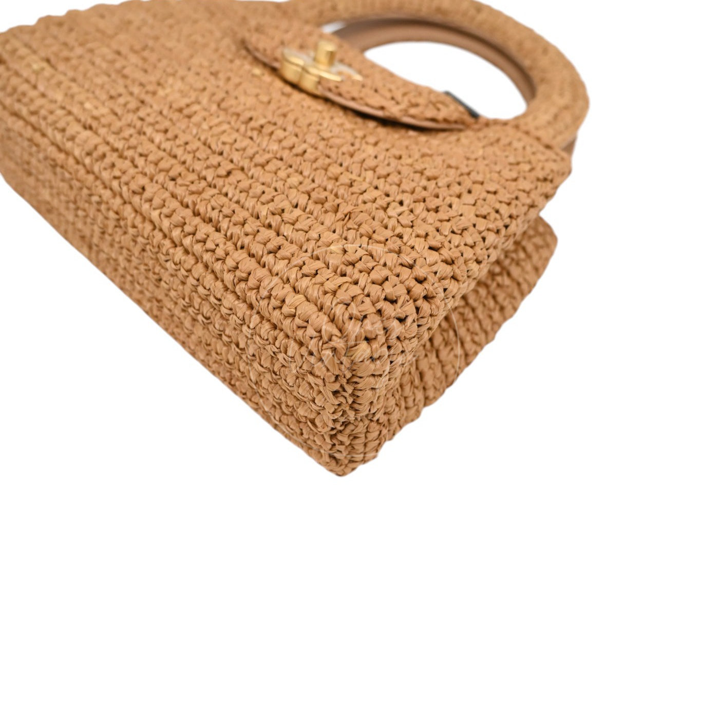 [Pre-owned] Chanel Mini Straw Weave Gold Metal Dark Beige Shopping Bag