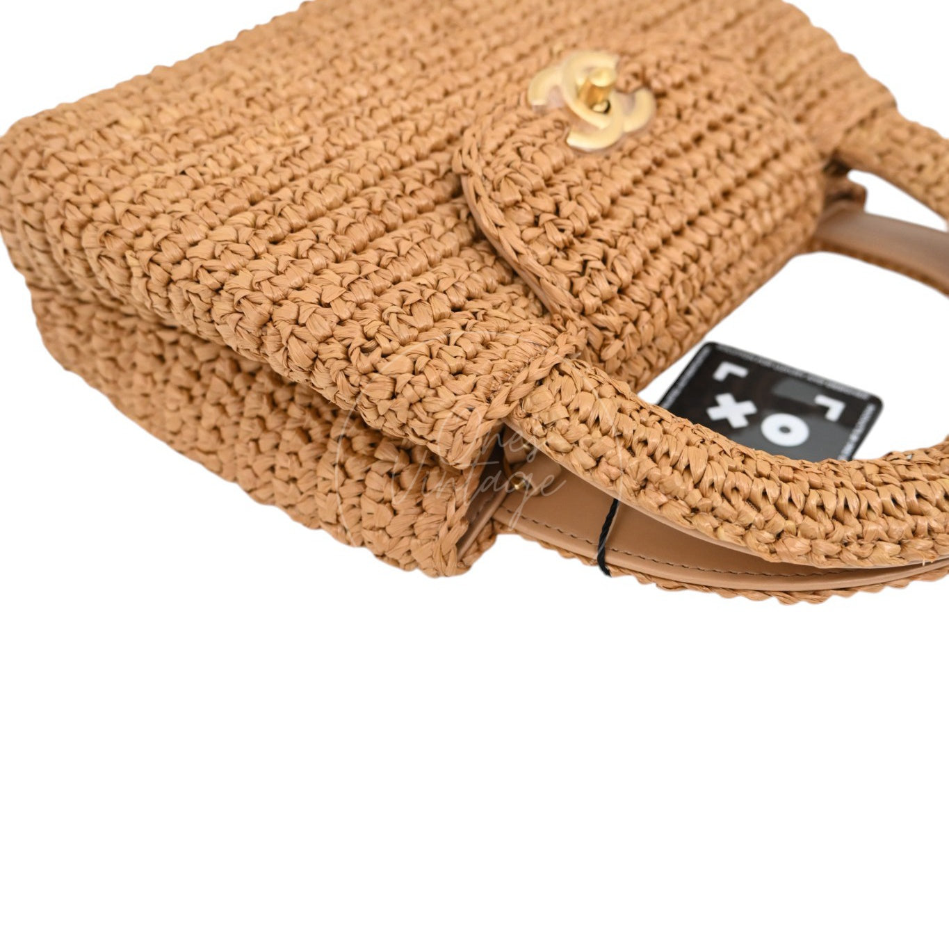[Pre-owned] Chanel Mini Straw Weave Gold Metal Dark Beige Shopping Bag