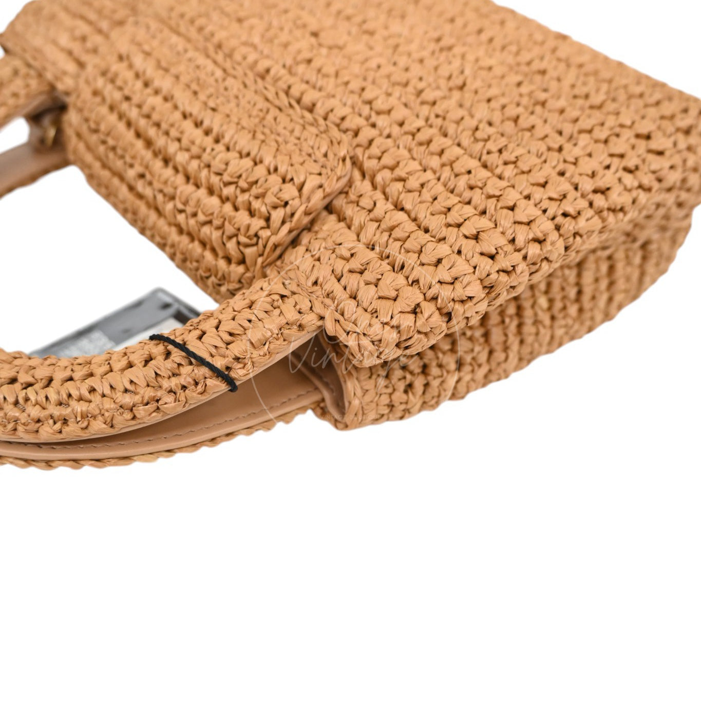 [Pre-owned] Chanel Mini Straw Weave Gold Metal Dark Beige Shopping Bag