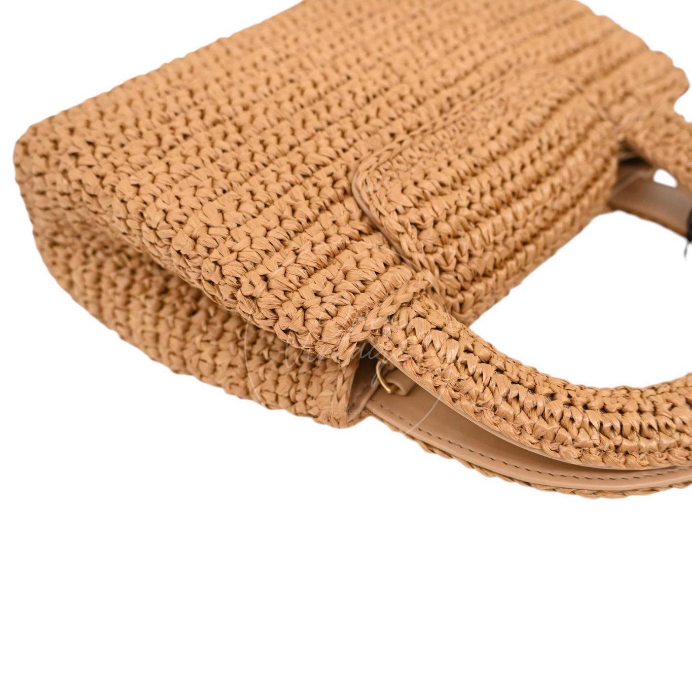 [Pre-owned] Chanel Mini Straw Weave Gold Metal Dark Beige Shopping Bag