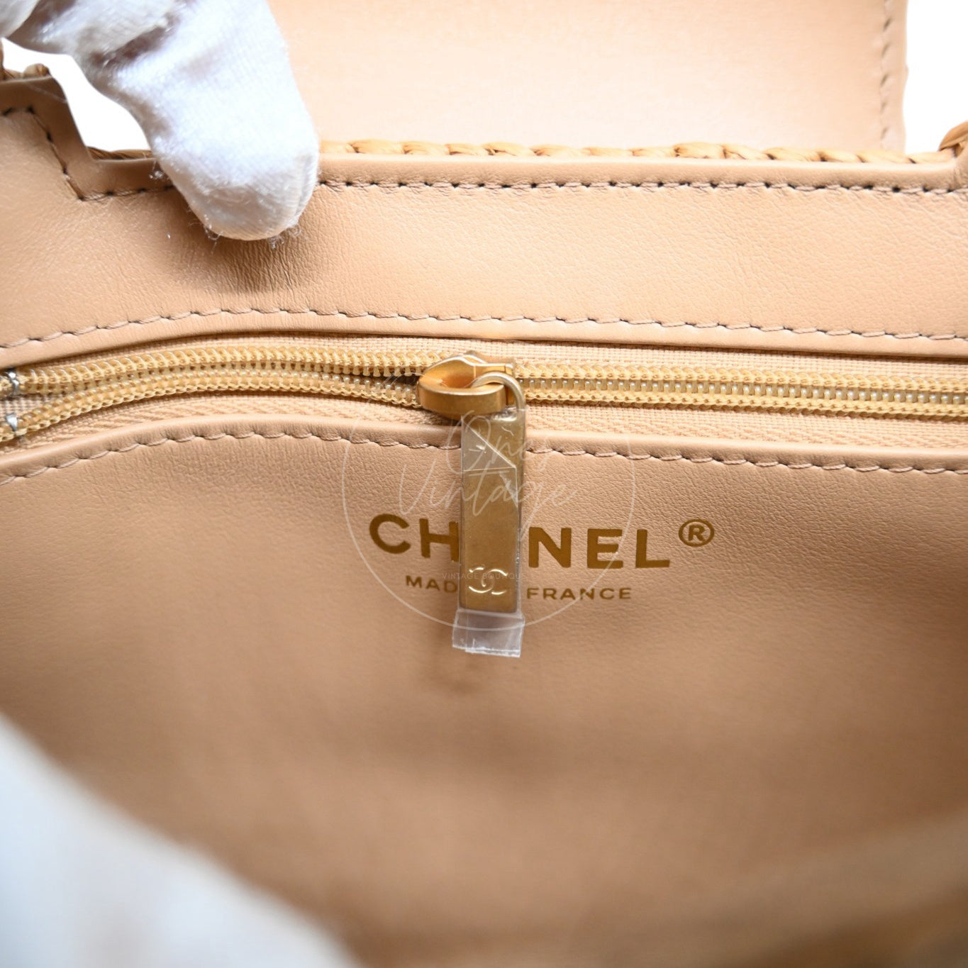 [Pre-owned] Chanel Mini Straw Weave Gold Metal Dark Beige Shopping Bag