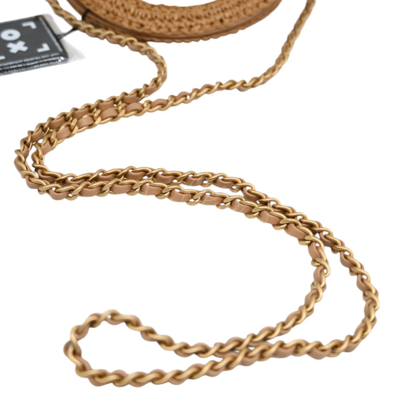 [Pre-owned] Chanel Mini Straw Weave Gold Metal Dark Beige Shopping Bag
