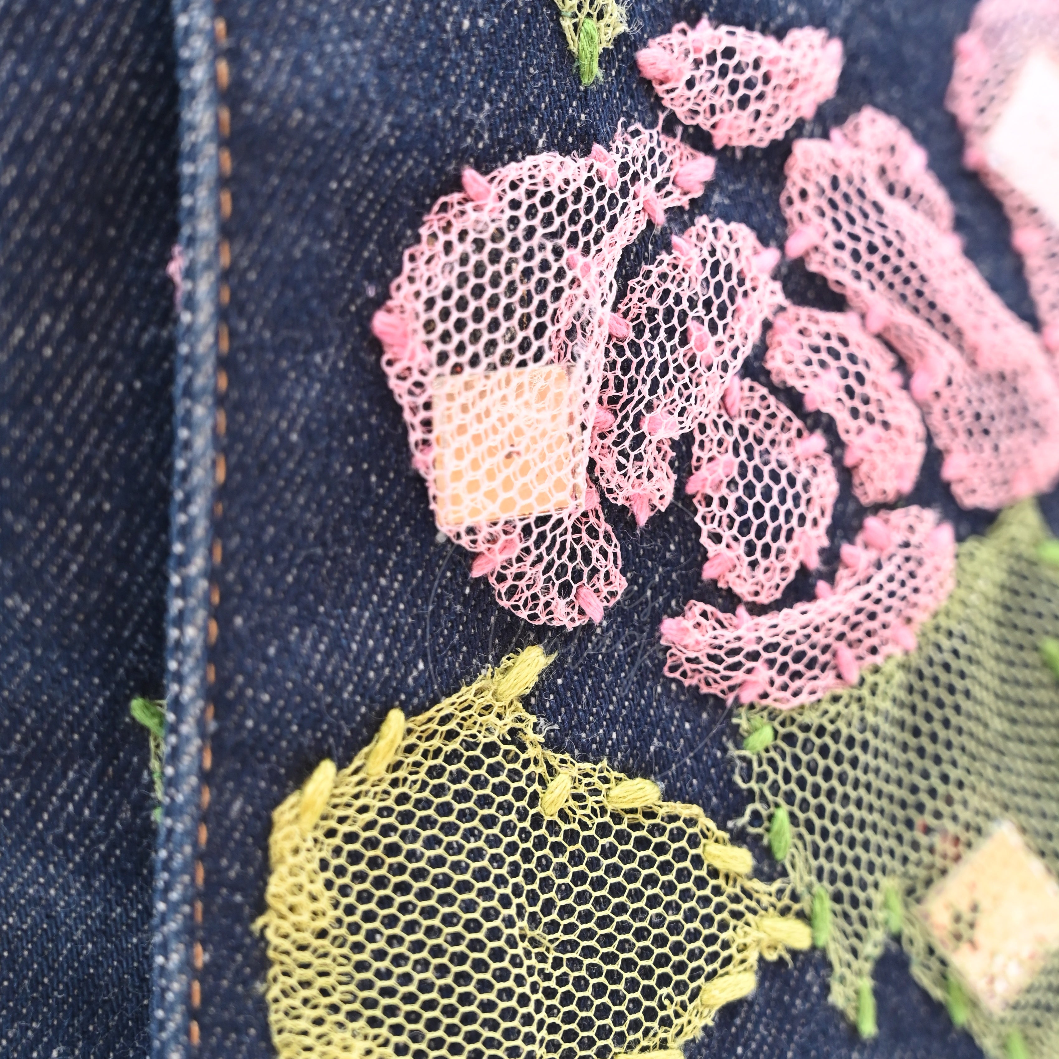 Fendi Denim Floral Baguette Handbag