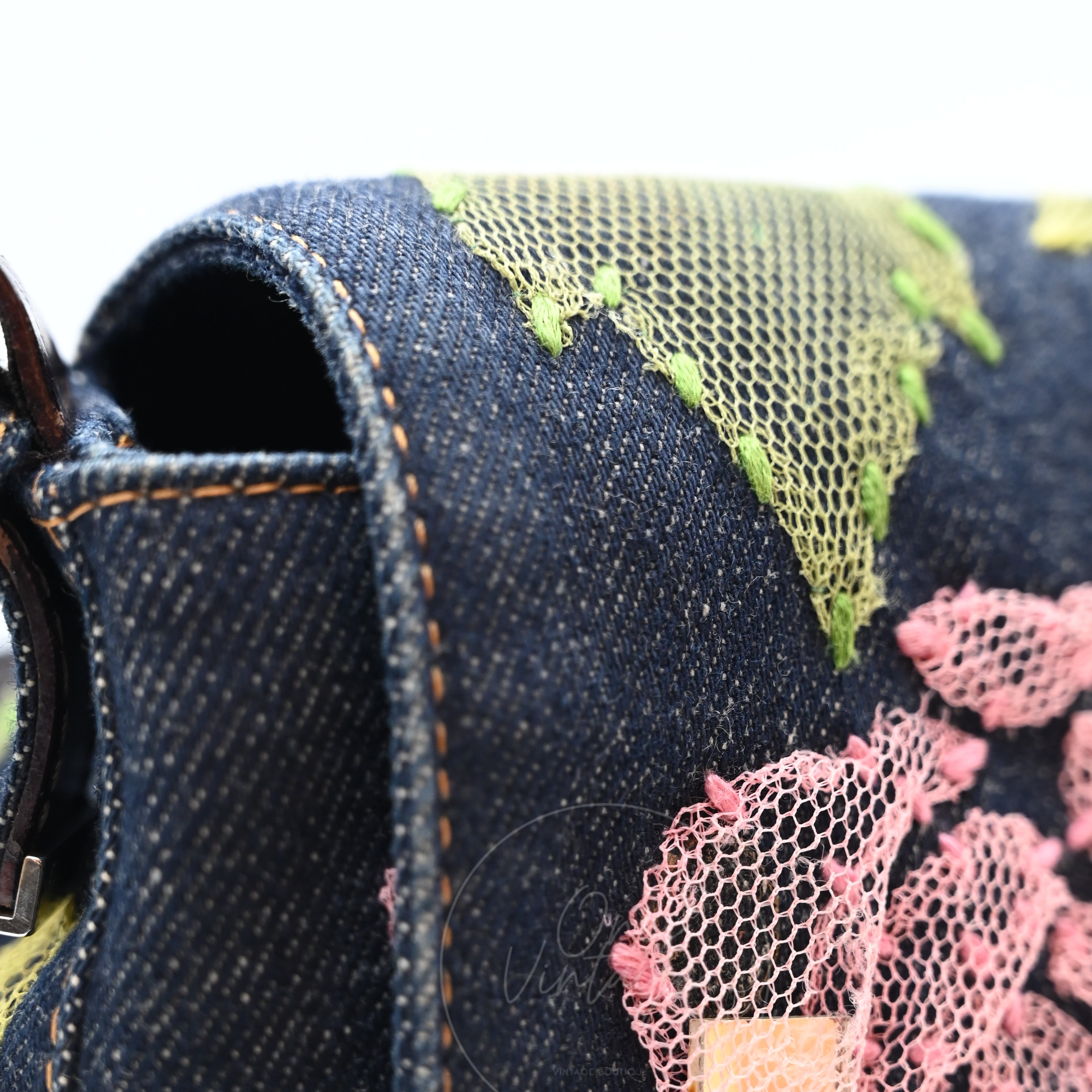 Fendi Denim Floral Baguette Handbag