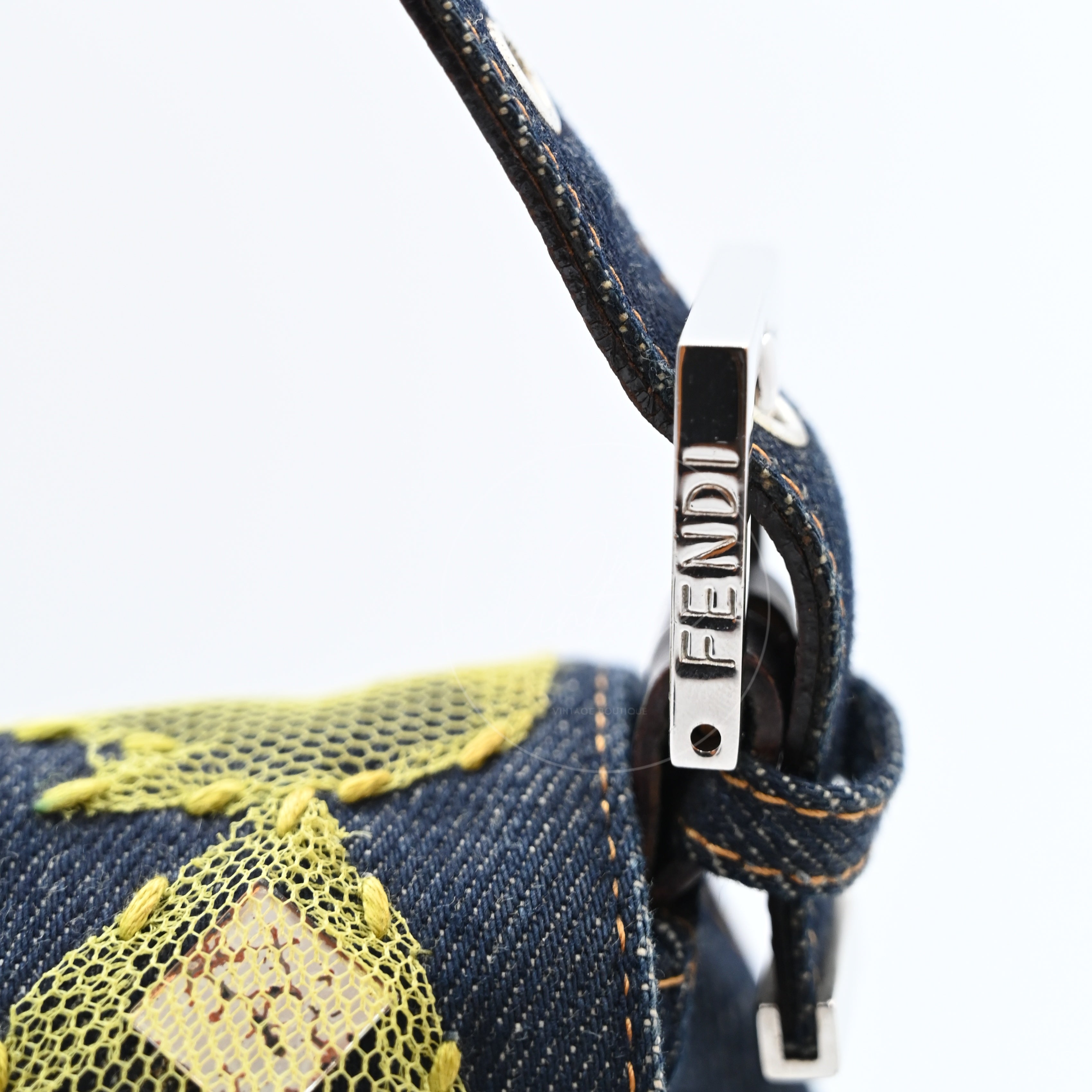 Fendi Denim Floral Baguette Handbag