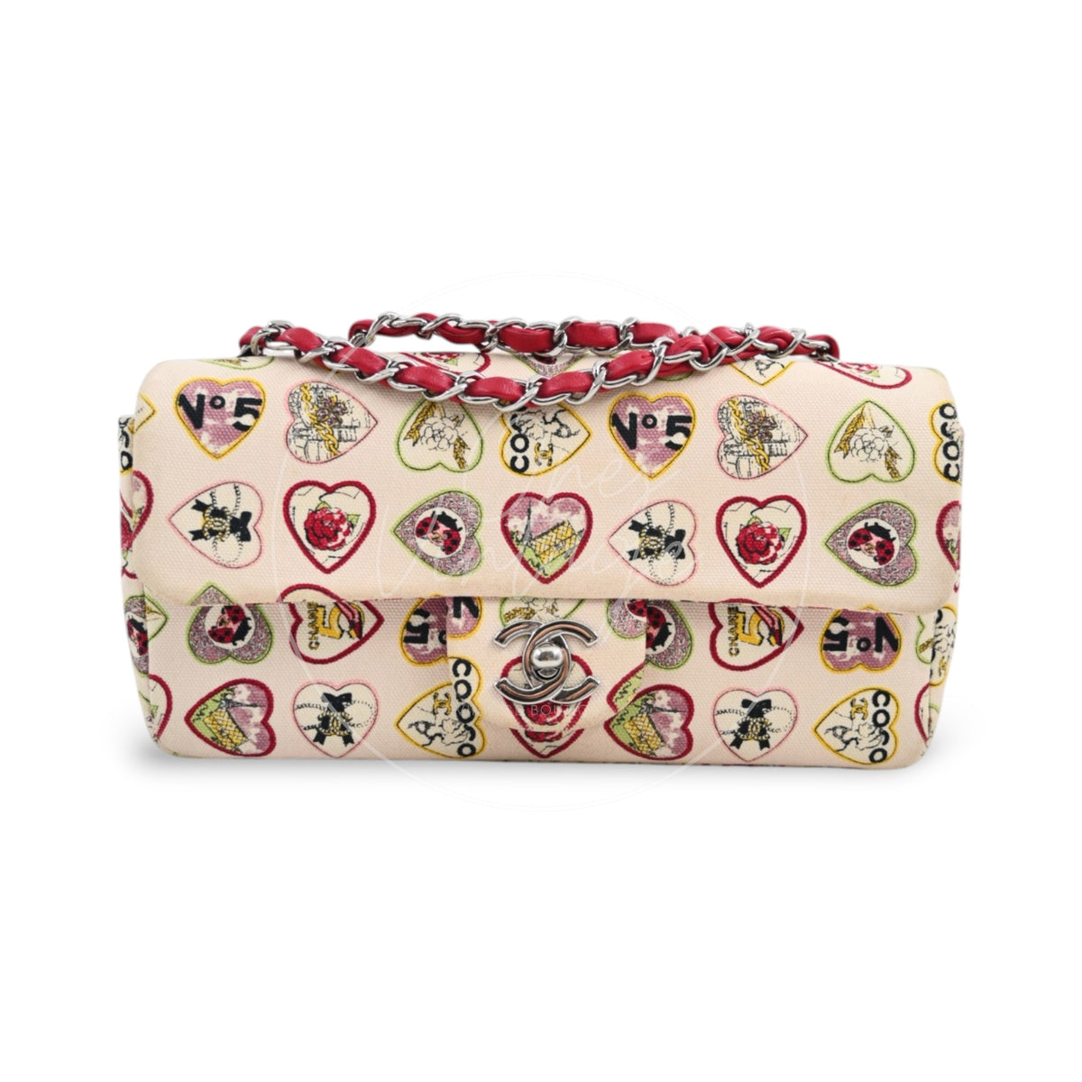 Chanel Classic Coco Heart Motif Limited Edition Canvas Flap Bag Multicolor SHW Series 10