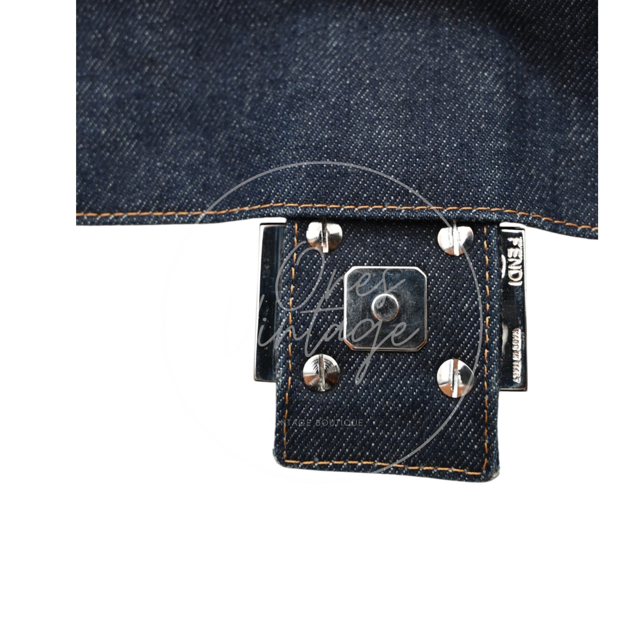 Fendi Denim Floral Baguette Handbag