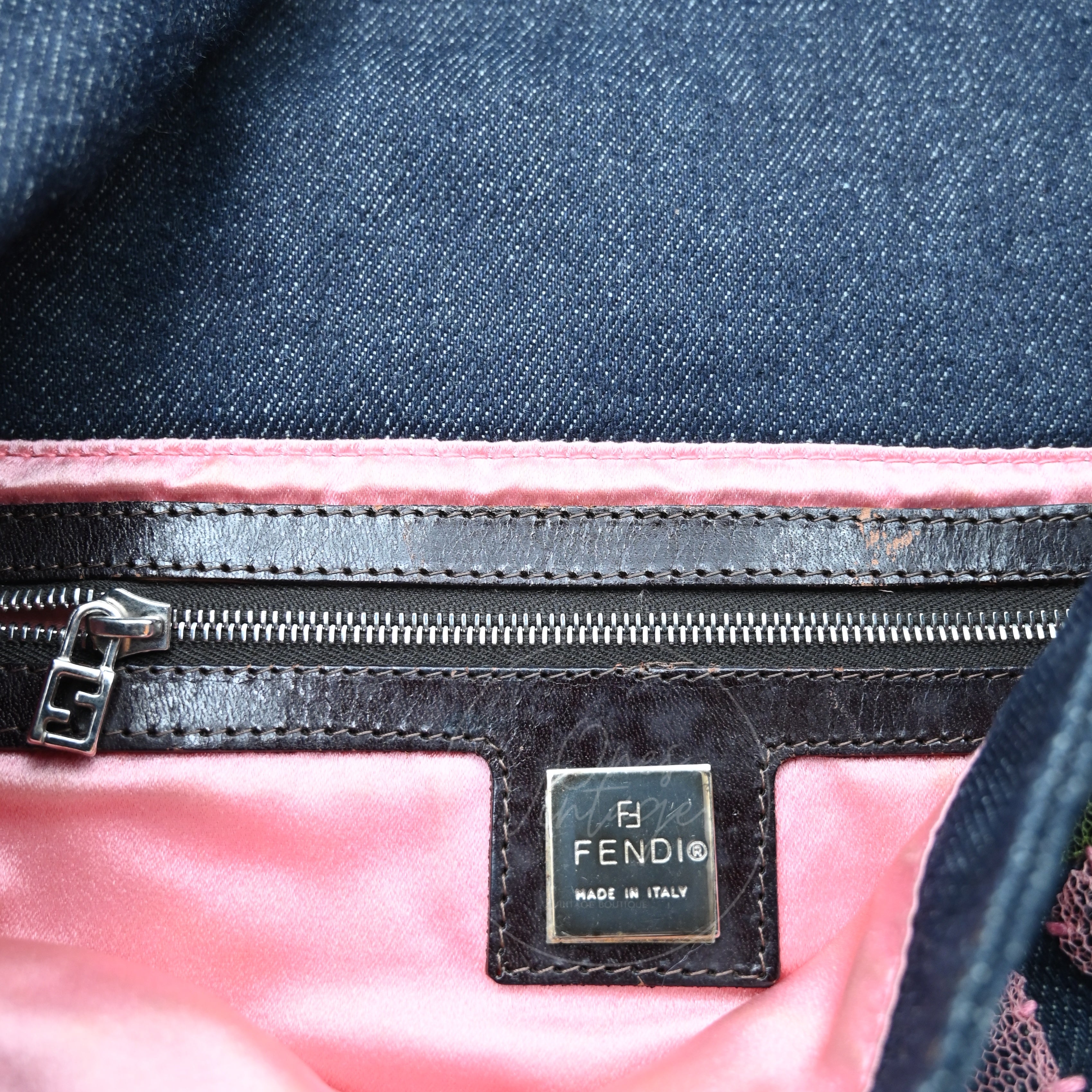 Fendi Denim Floral Baguette Handbag