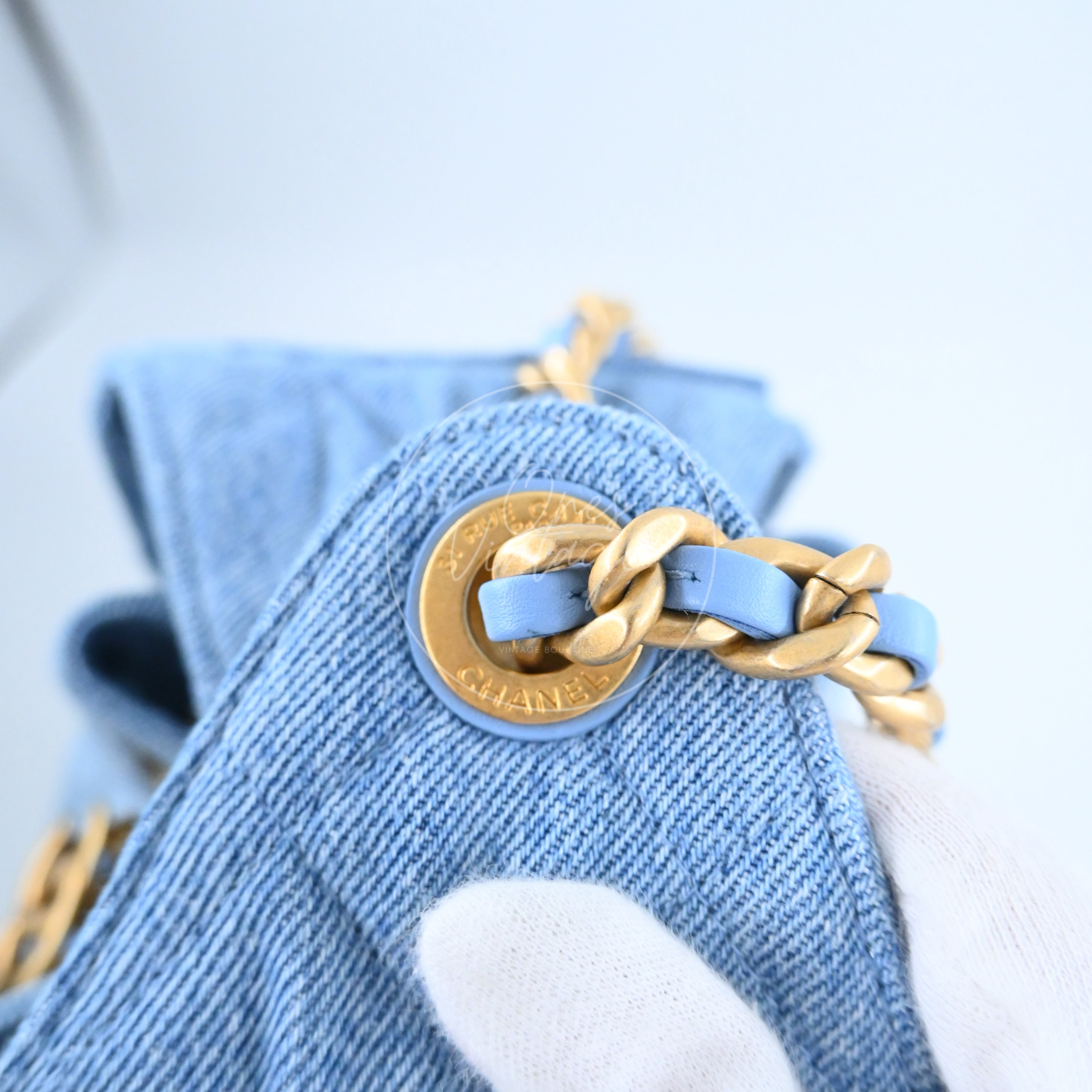 [Unused] Chanel 25 Small Washed-Denim Shoulder Bag Microchip