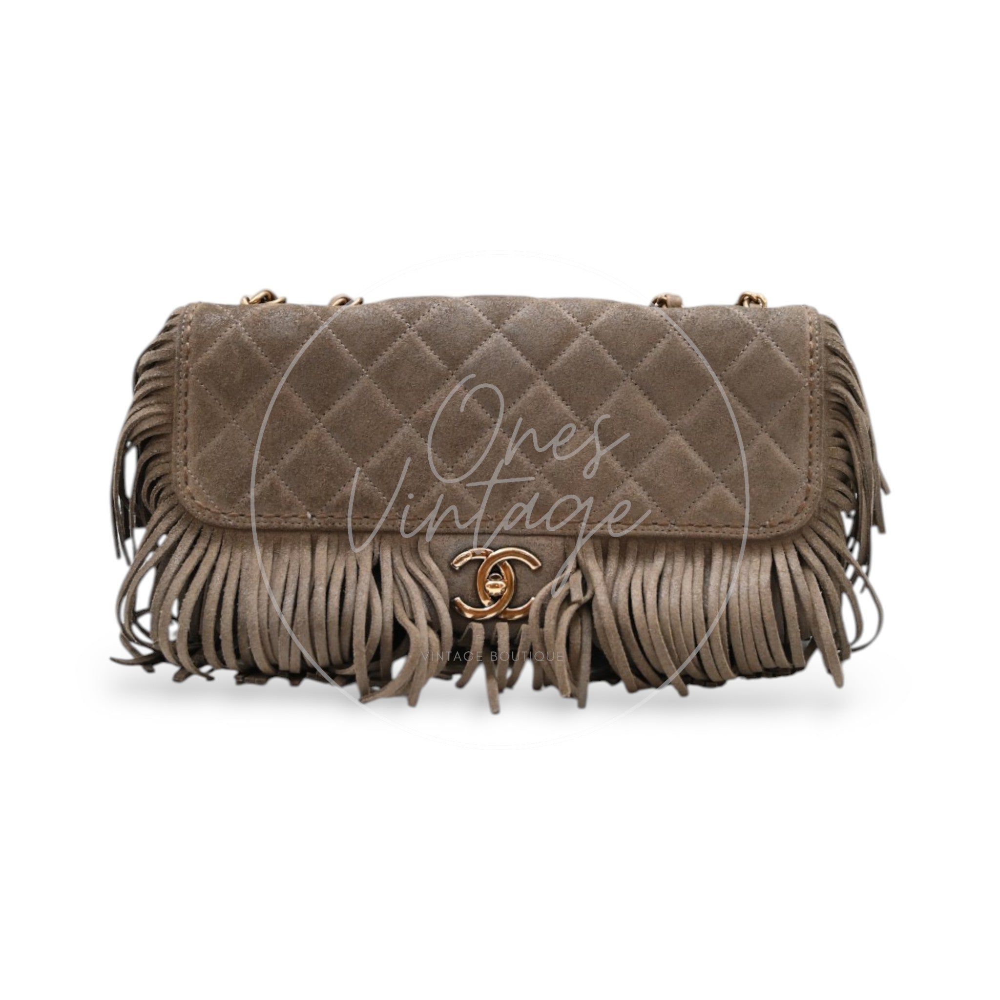 Chanel Paris Dallas Fringe Taupe Suede Flap Bag GHW Series 19