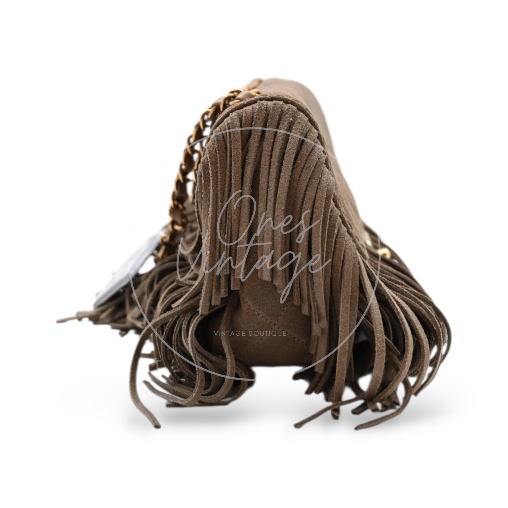 Chanel Paris Dallas Fringe Taupe Suede Flap Bag GHW Series 19