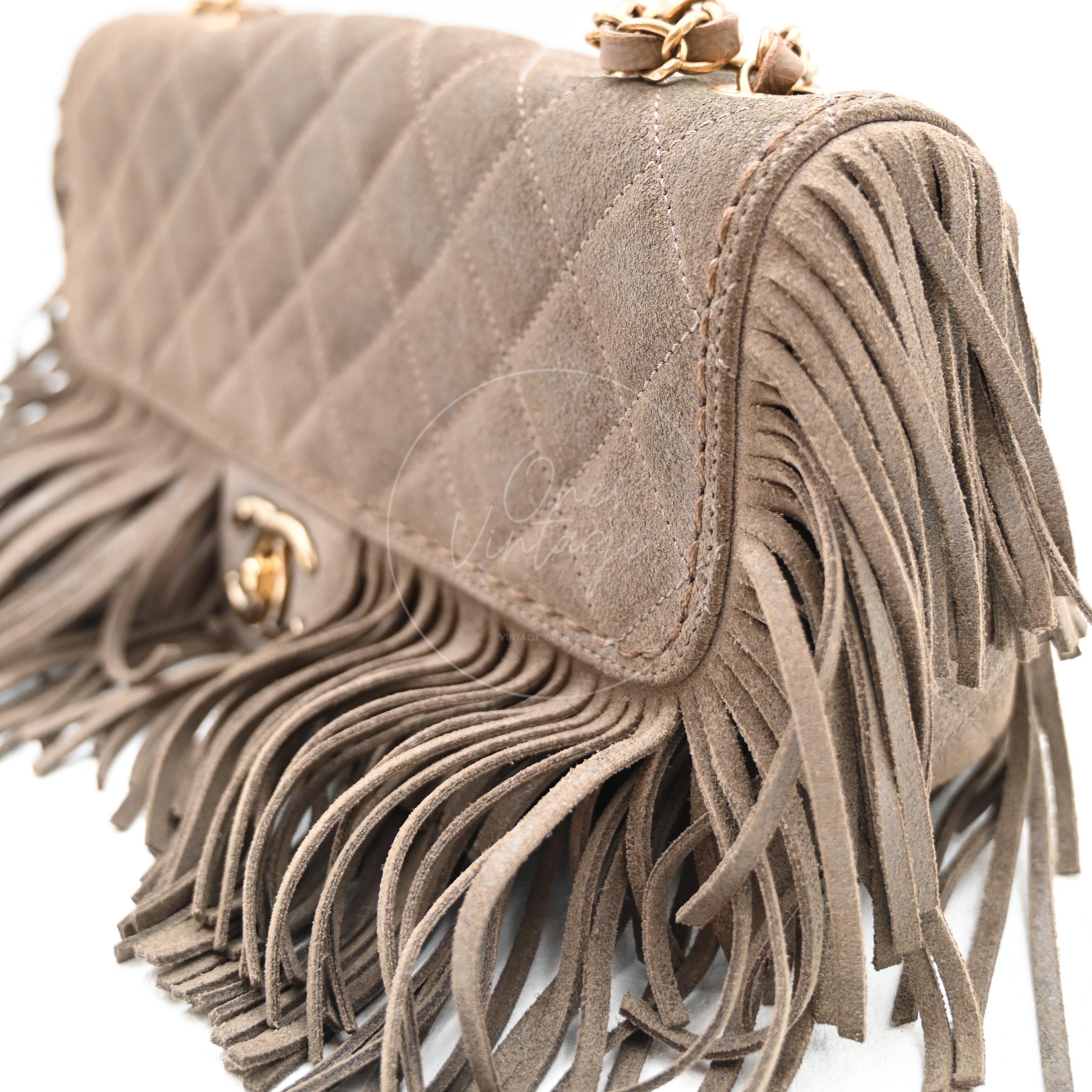 Chanel Paris Dallas Fringe Taupe Suede Flap Bag GHW Series 19