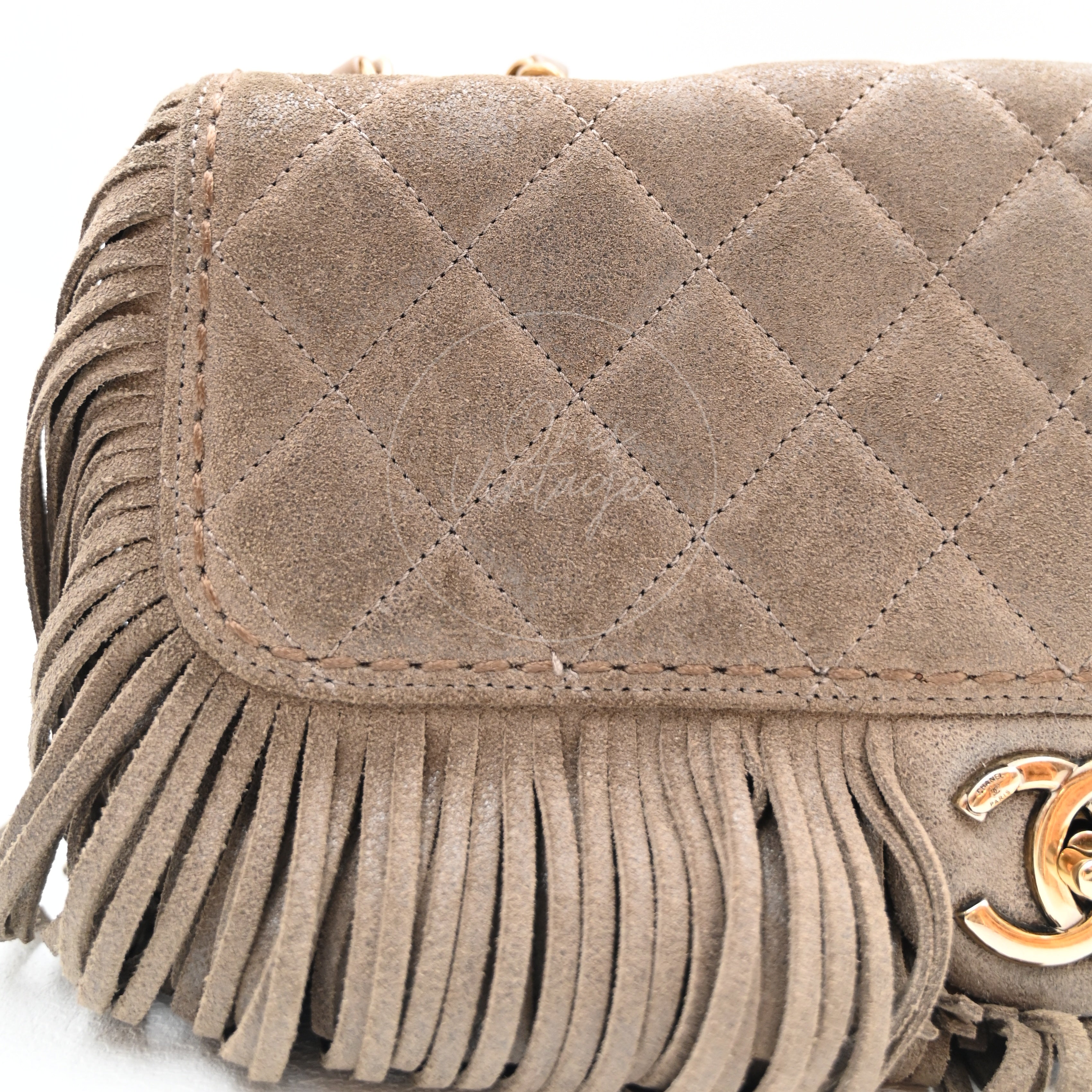 Chanel Paris Dallas Fringe Taupe Suede Flap Bag GHW Series 19