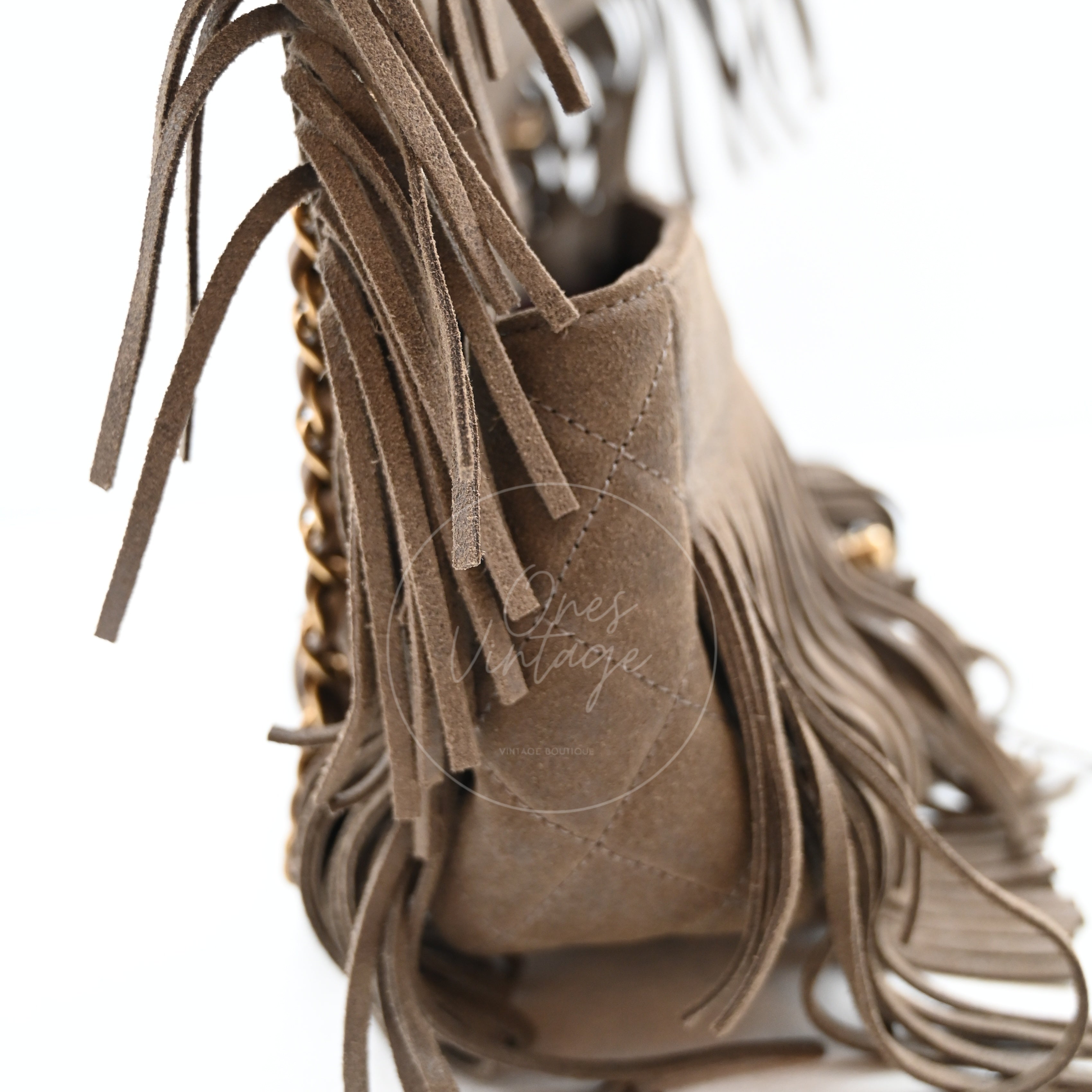 Chanel Paris Dallas Fringe Taupe Suede Flap Bag GHW Series 19