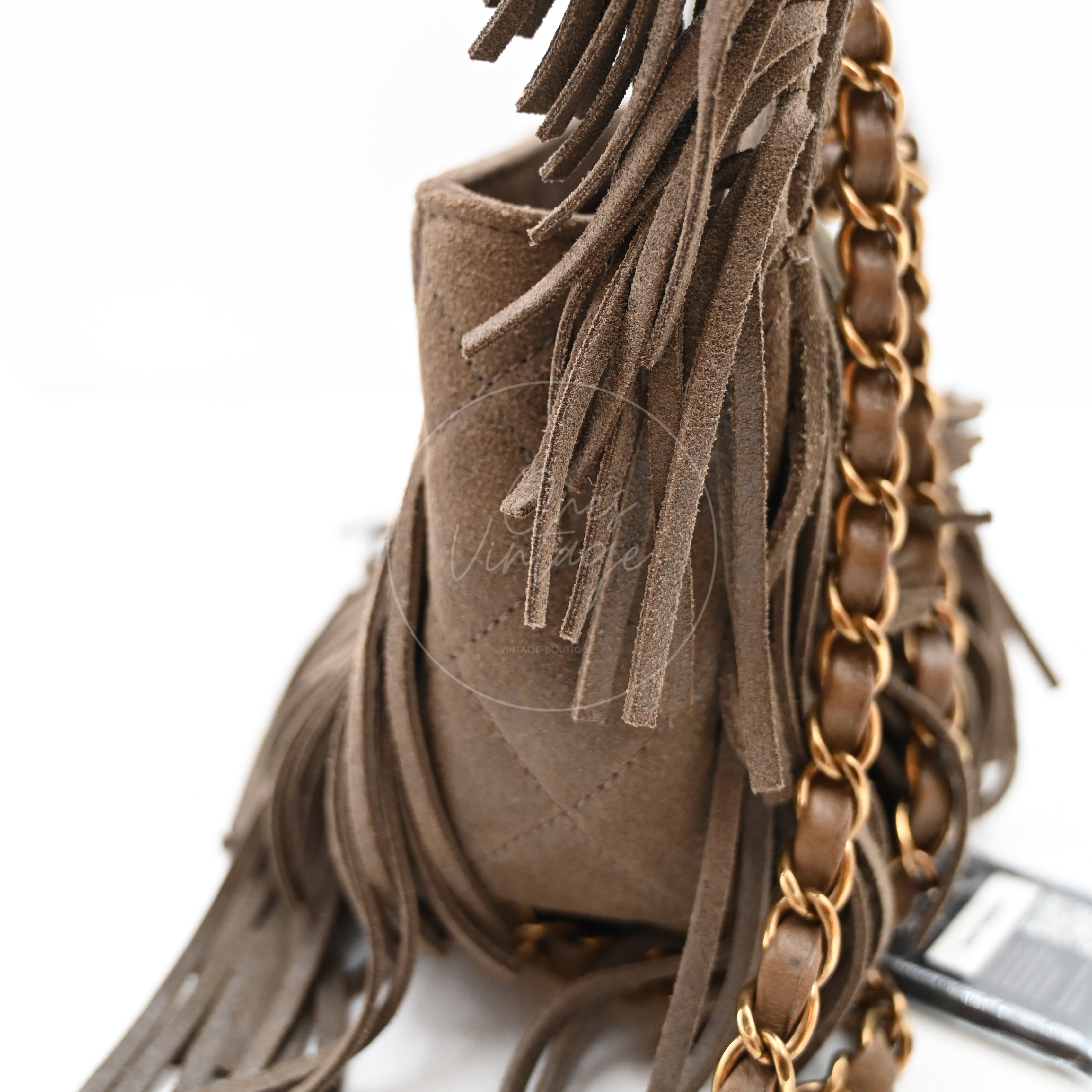 Chanel Paris Dallas Fringe Taupe Suede Flap Bag GHW Series 19