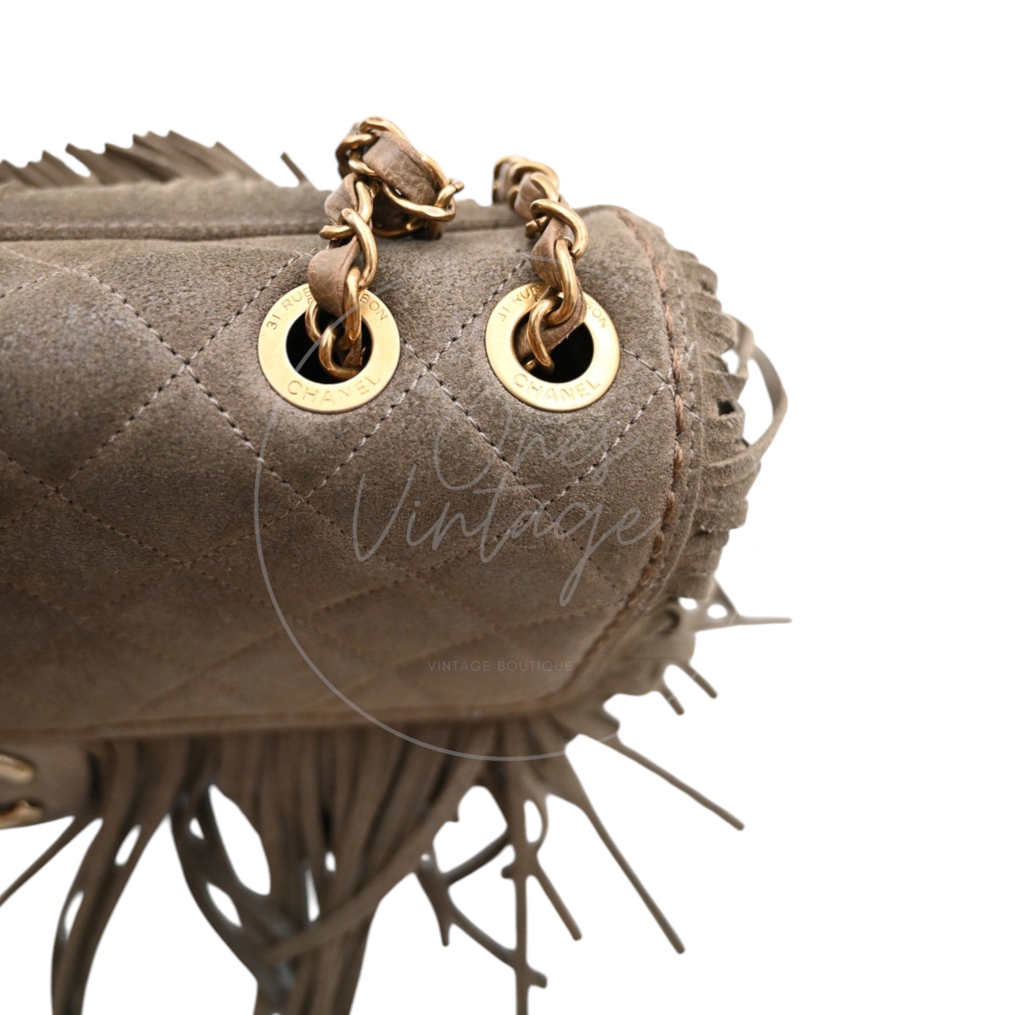 Chanel Paris Dallas Fringe Taupe Suede Flap Bag GHW Series 19