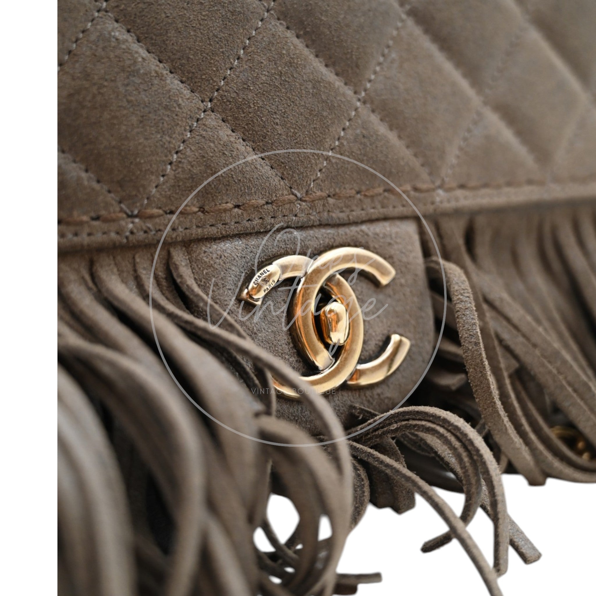 Chanel Paris Dallas Fringe Taupe Suede Flap Bag GHW Series 19
