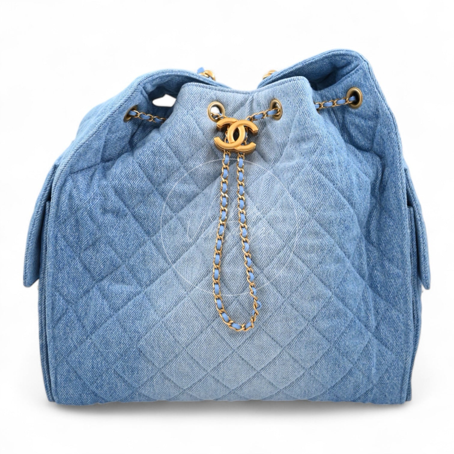 [Unused] Chanel 25 Washed Denim & Gold-Tone Metal Medium Handbag