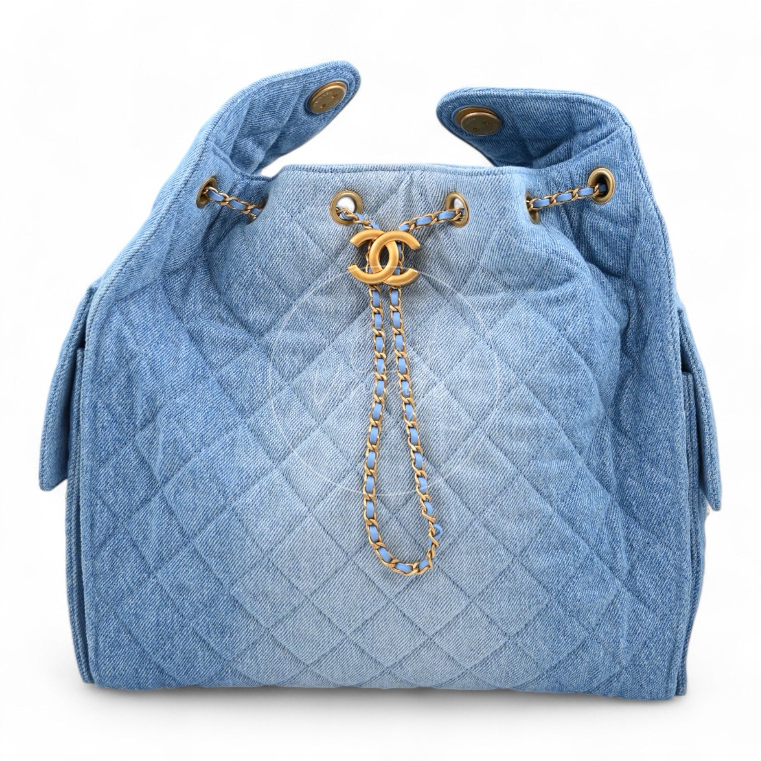 [Unused] Chanel 25 Washed Denim & Gold-Tone Metal Medium Handbag