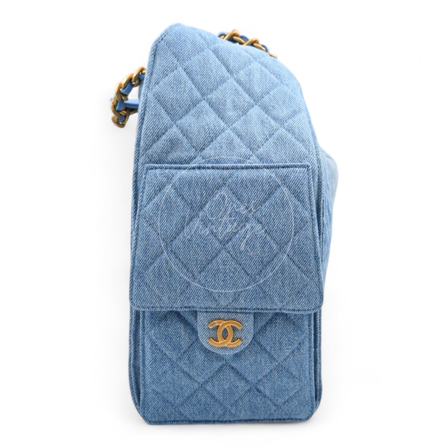 [Unused] Chanel 25 Washed Denim & Gold-Tone Metal Medium Handbag