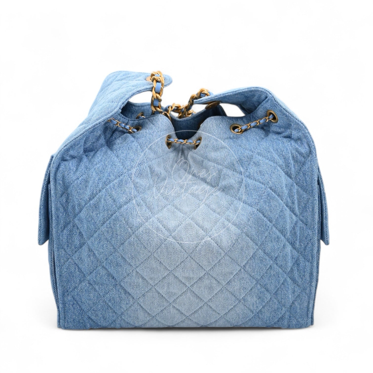 [Unused] Chanel 25 Washed Denim & Gold-Tone Metal Medium Handbag