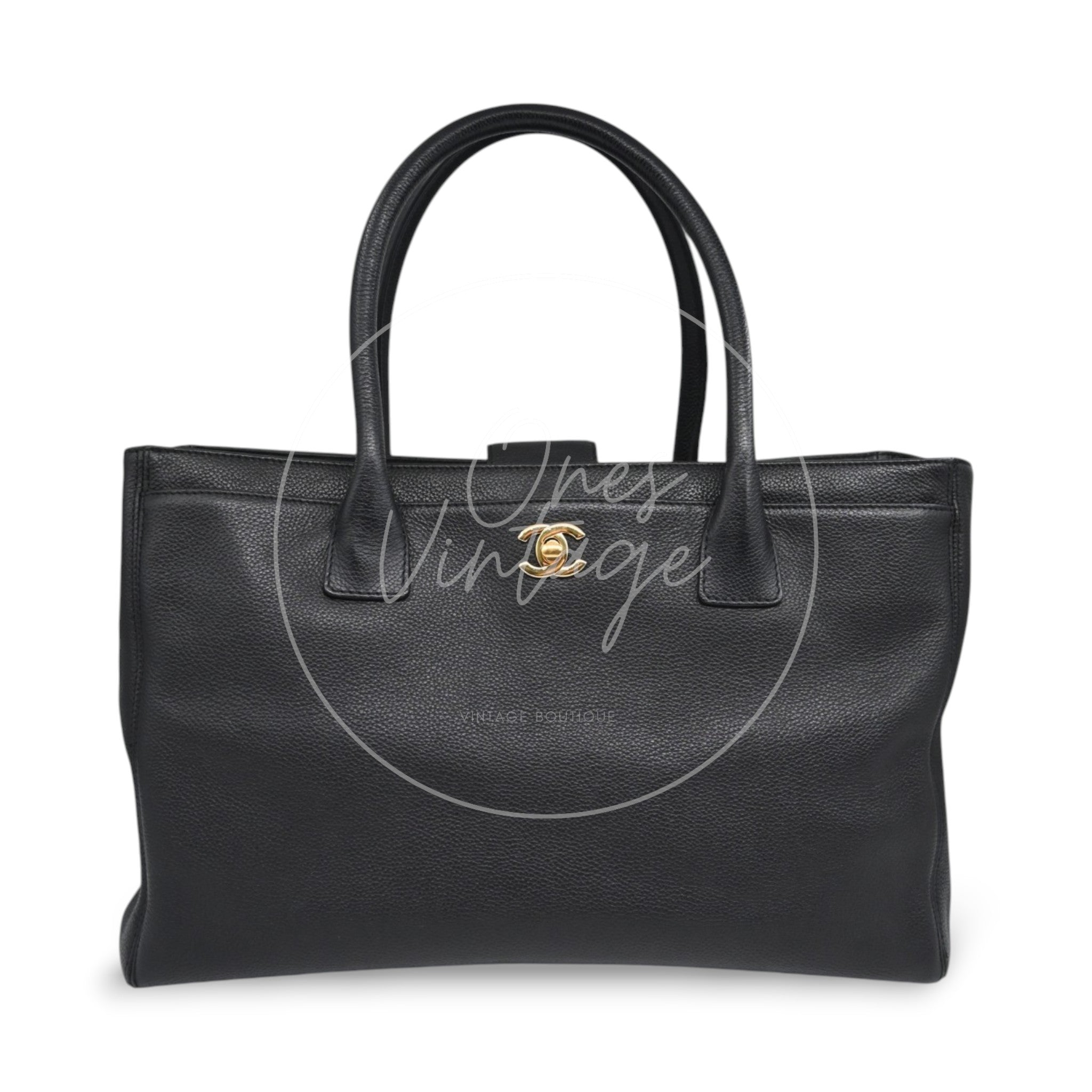 [Pre-owned] CHANEL Black Caviar Executive Cerf Tote GHW