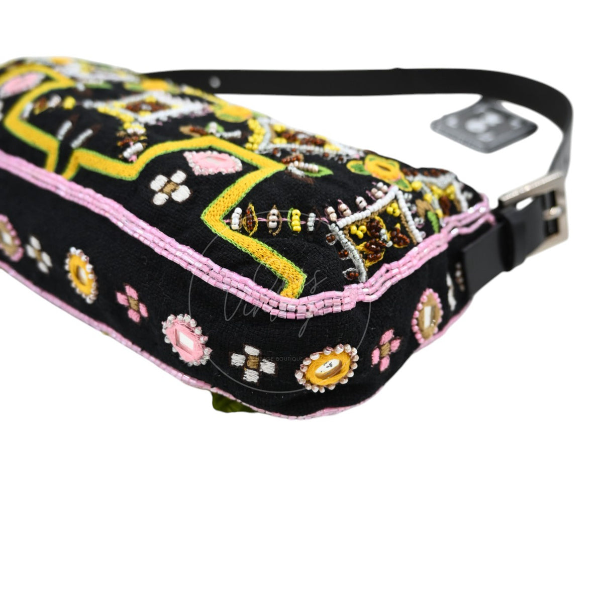 Fendi 2000s Multicolor Beadwork Fringe Cloth Embellished Baguette Shoulder Bag