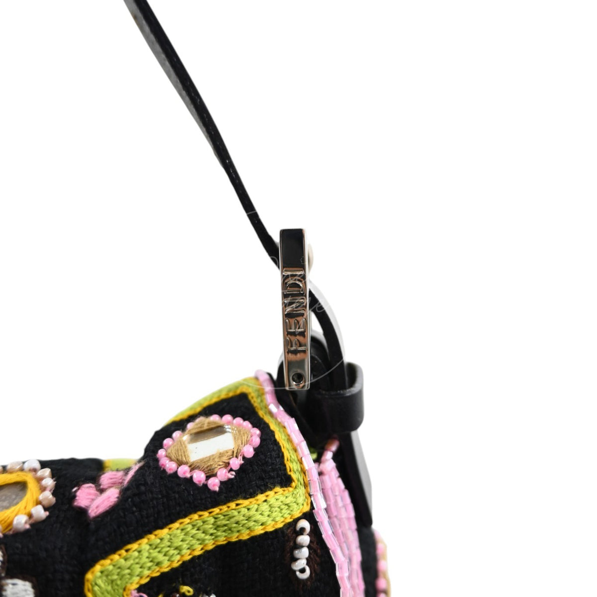 Fendi 2000s Multicolor Beadwork Fringe Cloth Embellished Baguette Shoulder Bag
