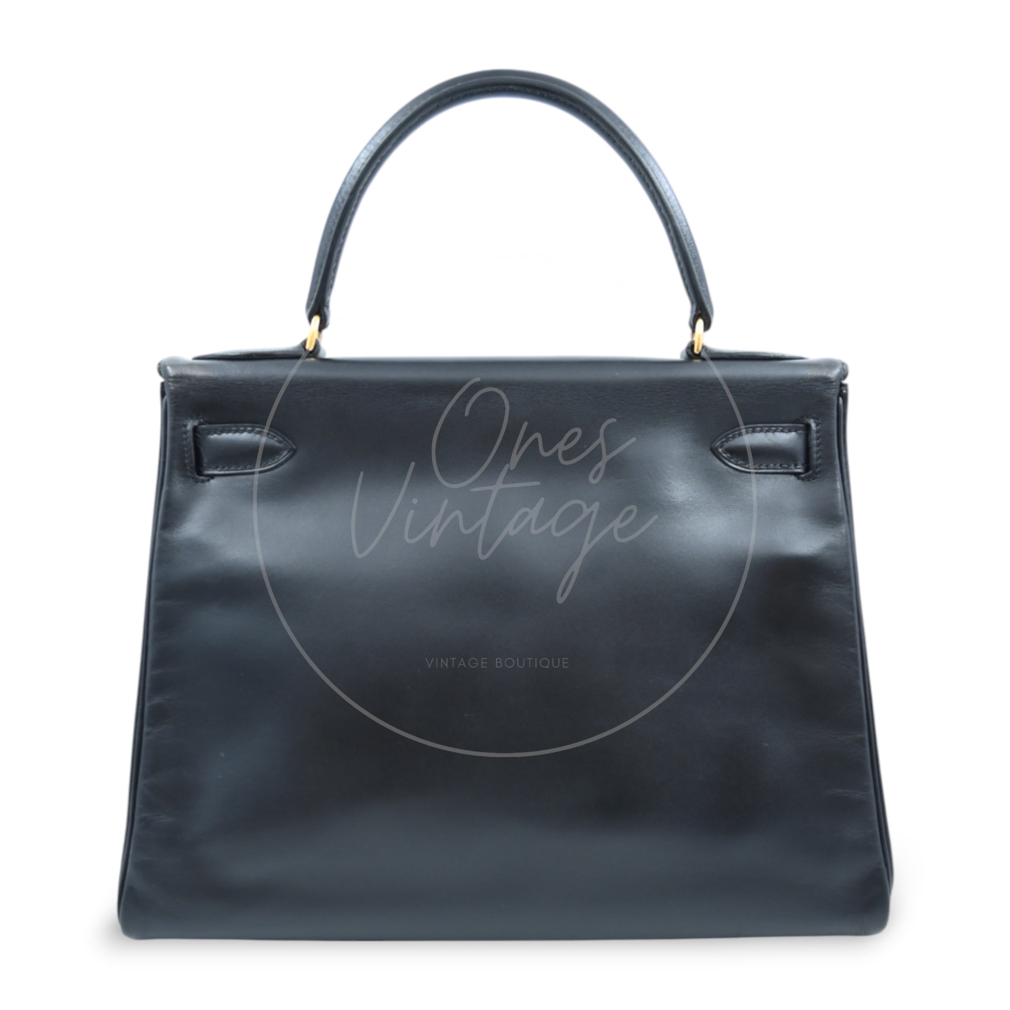 [Pre-owned] Hermes Kelly 28 Retourne Black Box Leather GHW Handbag