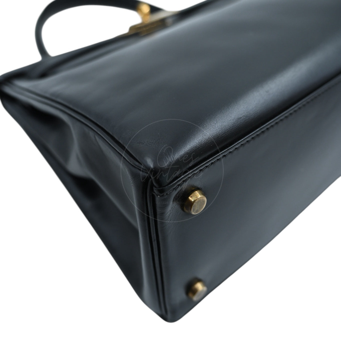 [Pre-owned] Hermes Kelly 28 Retourne Black Box Leather GHW Handbag