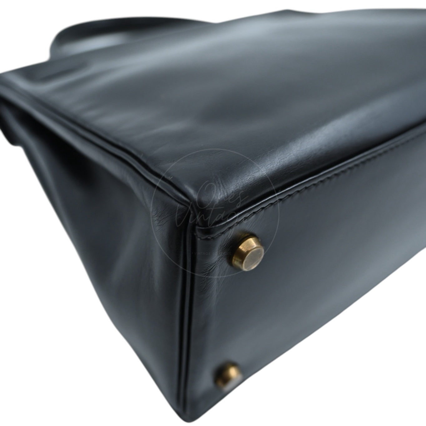 [Pre-owned] Hermes Kelly 28 Retourne Black Box Leather GHW Handbag