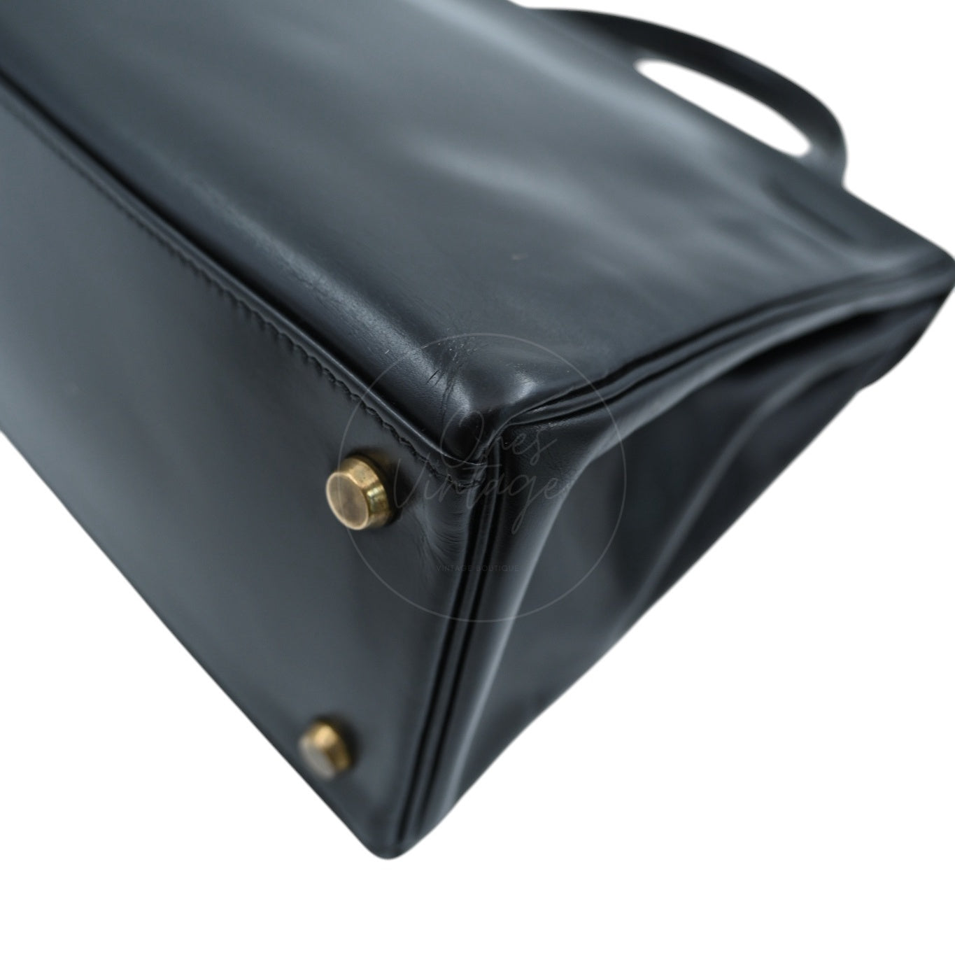 [Pre-owned] Hermes Kelly 28 Retourne Black Box Leather GHW Handbag
