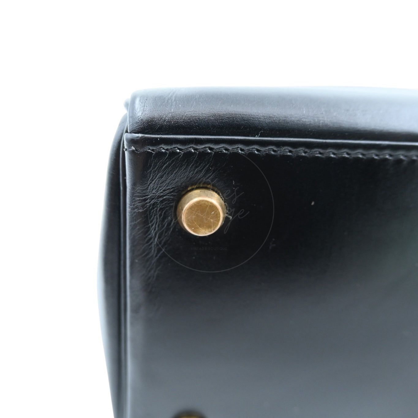 [Pre-owned] Hermes Kelly 28 Retourne Black Box Leather GHW Handbag