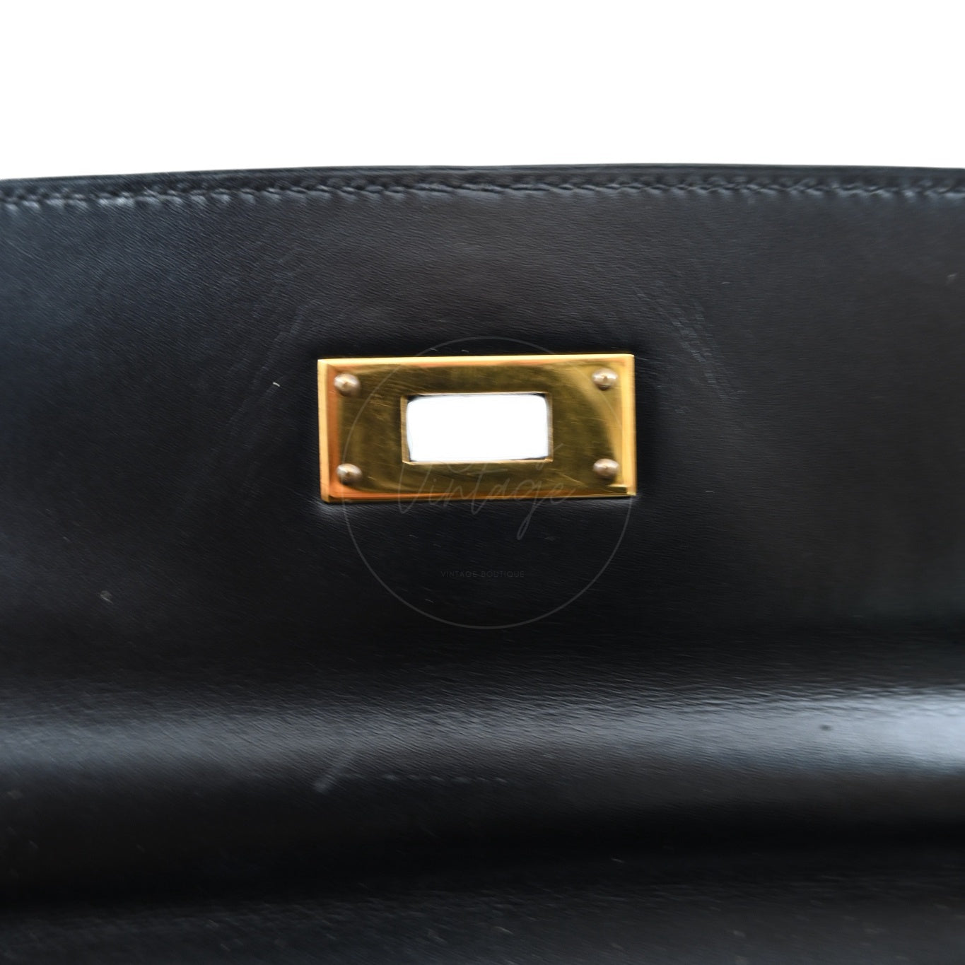 [Pre-owned] Hermes Kelly 28 Retourne Black Box Leather GHW Handbag