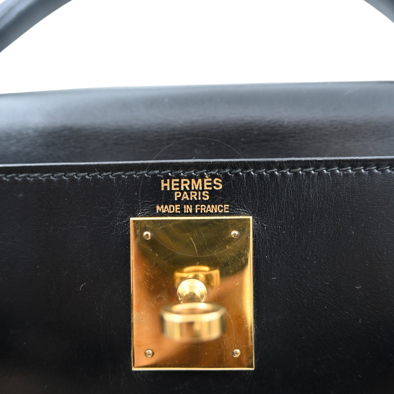 [Pre-owned] Hermes Kelly 28 Retourne Black Box Leather GHW Handbag