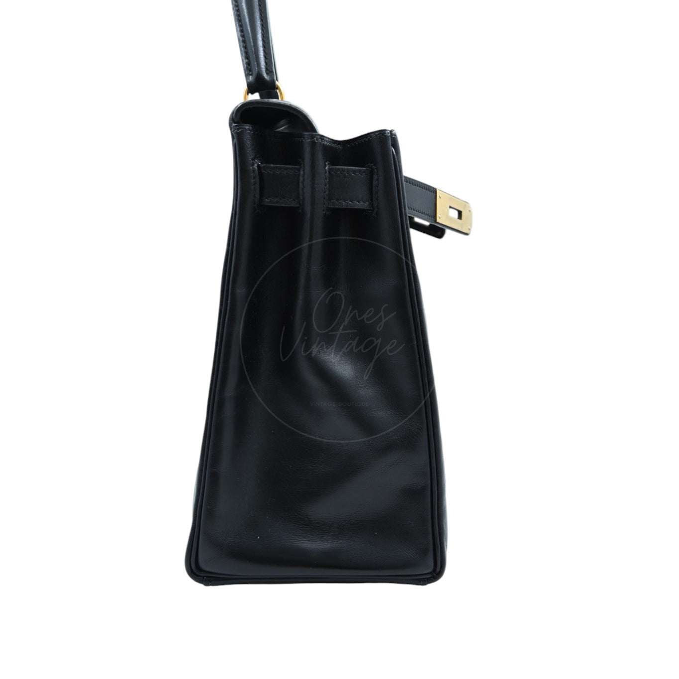 [Pre-owned] Hermes Kelly 28 Retourne Black Box Leather GHW Handbag