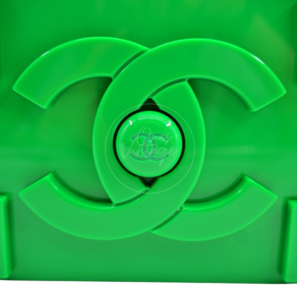 Chanel Vintage Lego Clutch Bag Plexiglass Green SHW Series 17
