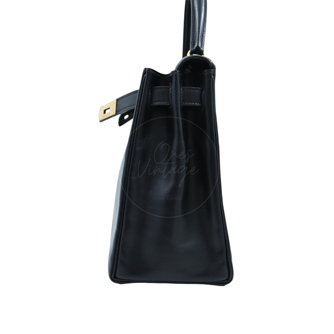 [Pre-owned] Hermes Kelly 28 Retourne Black Box Leather GHW Handbag