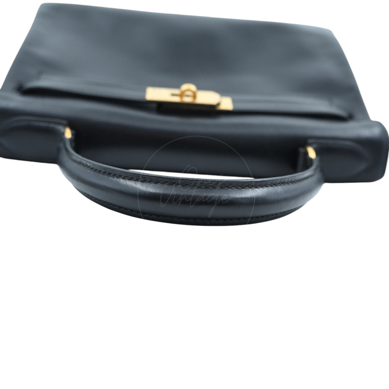 [Pre-owned] Hermes Kelly 28 Retourne Black Box Leather GHW Handbag