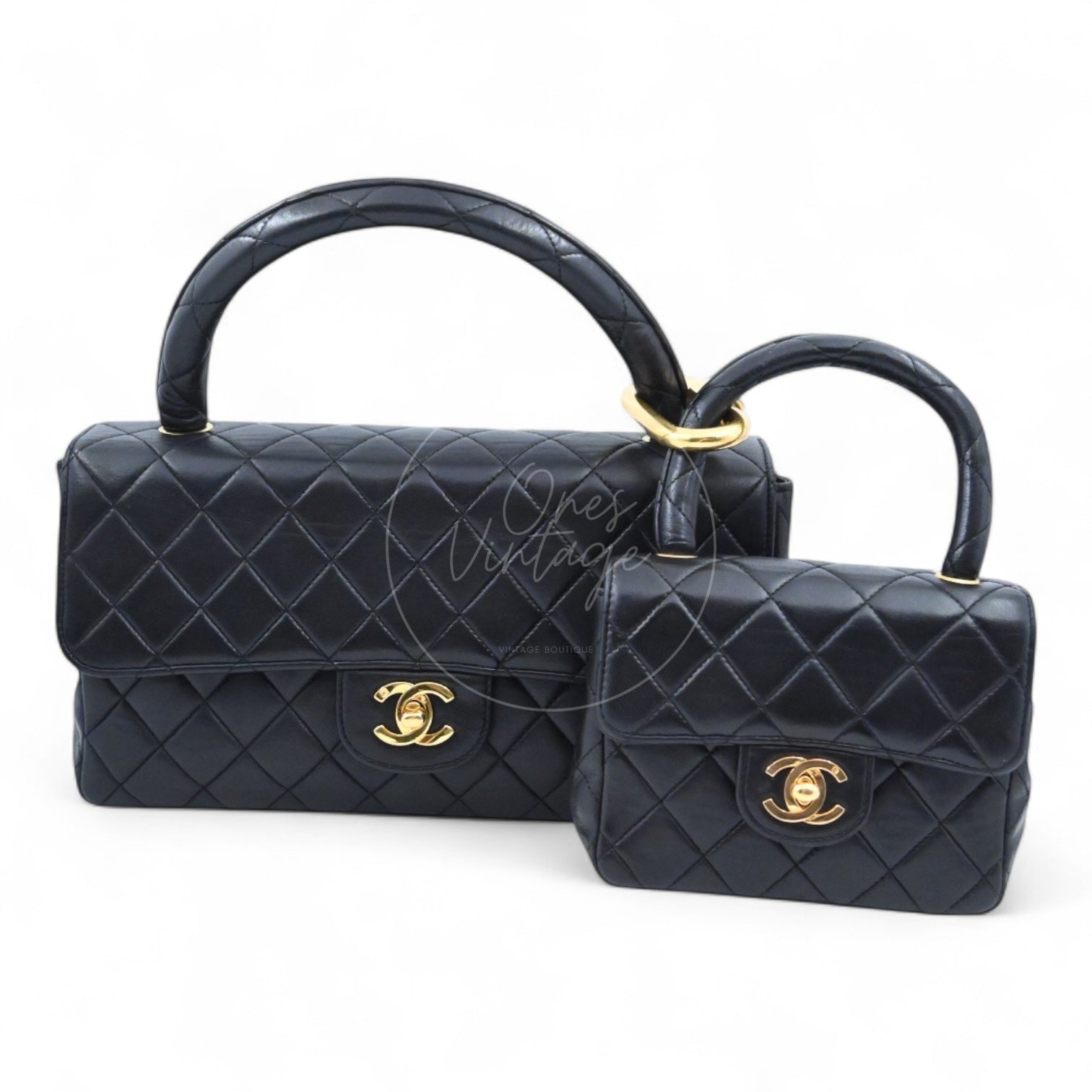 [Pre-owned] Chanel Classic Single Flap Black Lambskin Sereis 3 Twin Bags