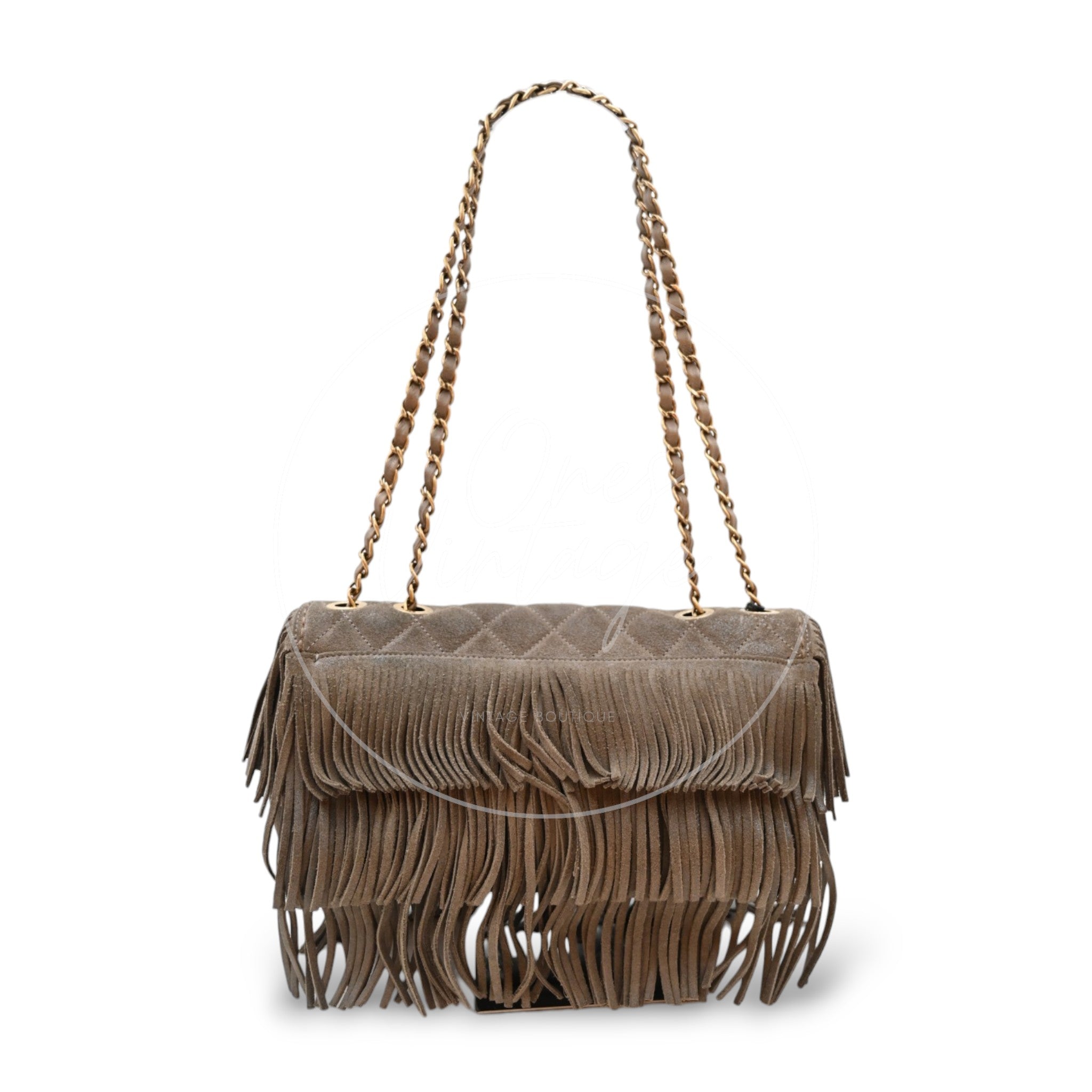 Chanel Paris Dallas Fringe Taupe Suede Flap Bag GHW Series 19