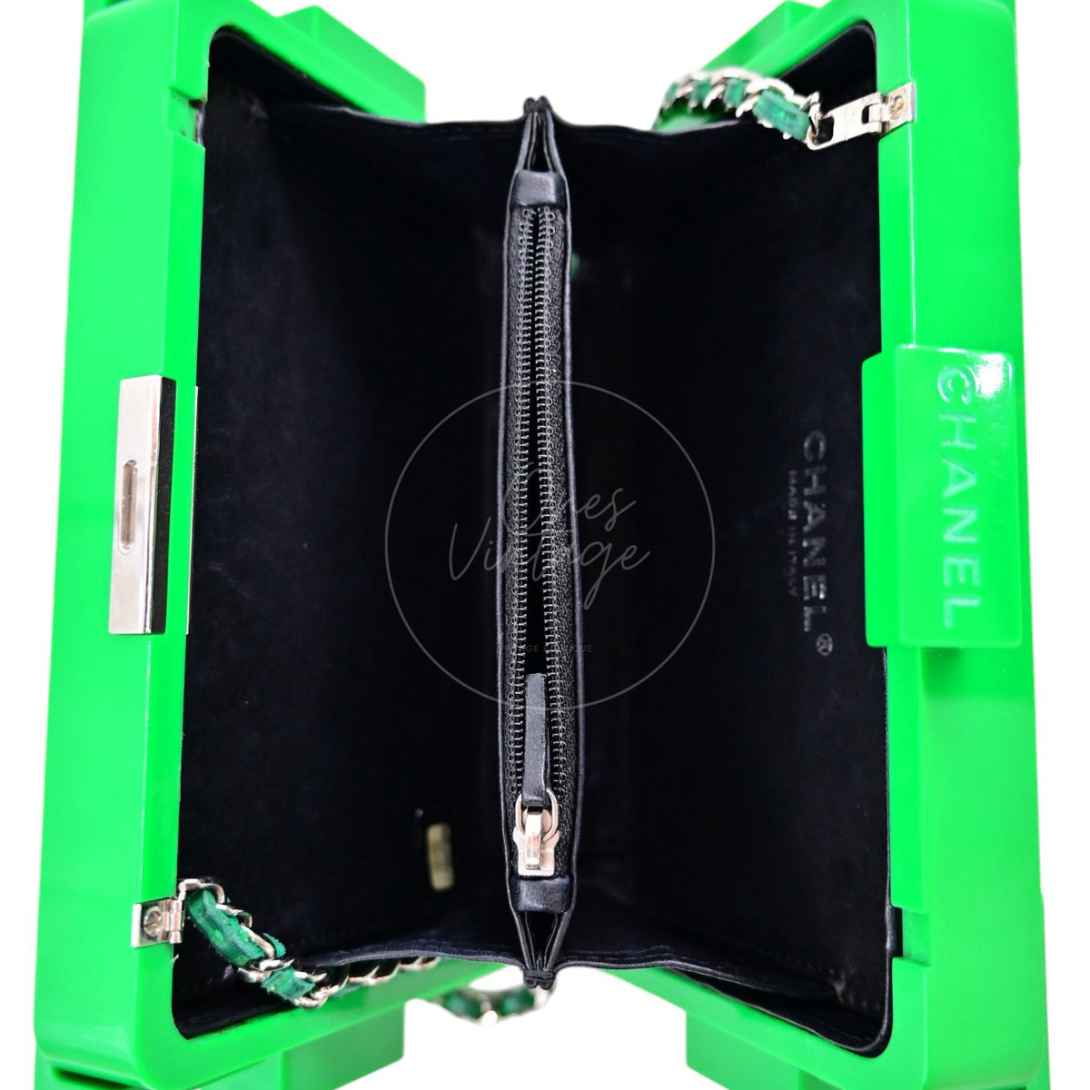 Chanel Vintage Lego Clutch Bag Plexiglass Green SHW Series 17