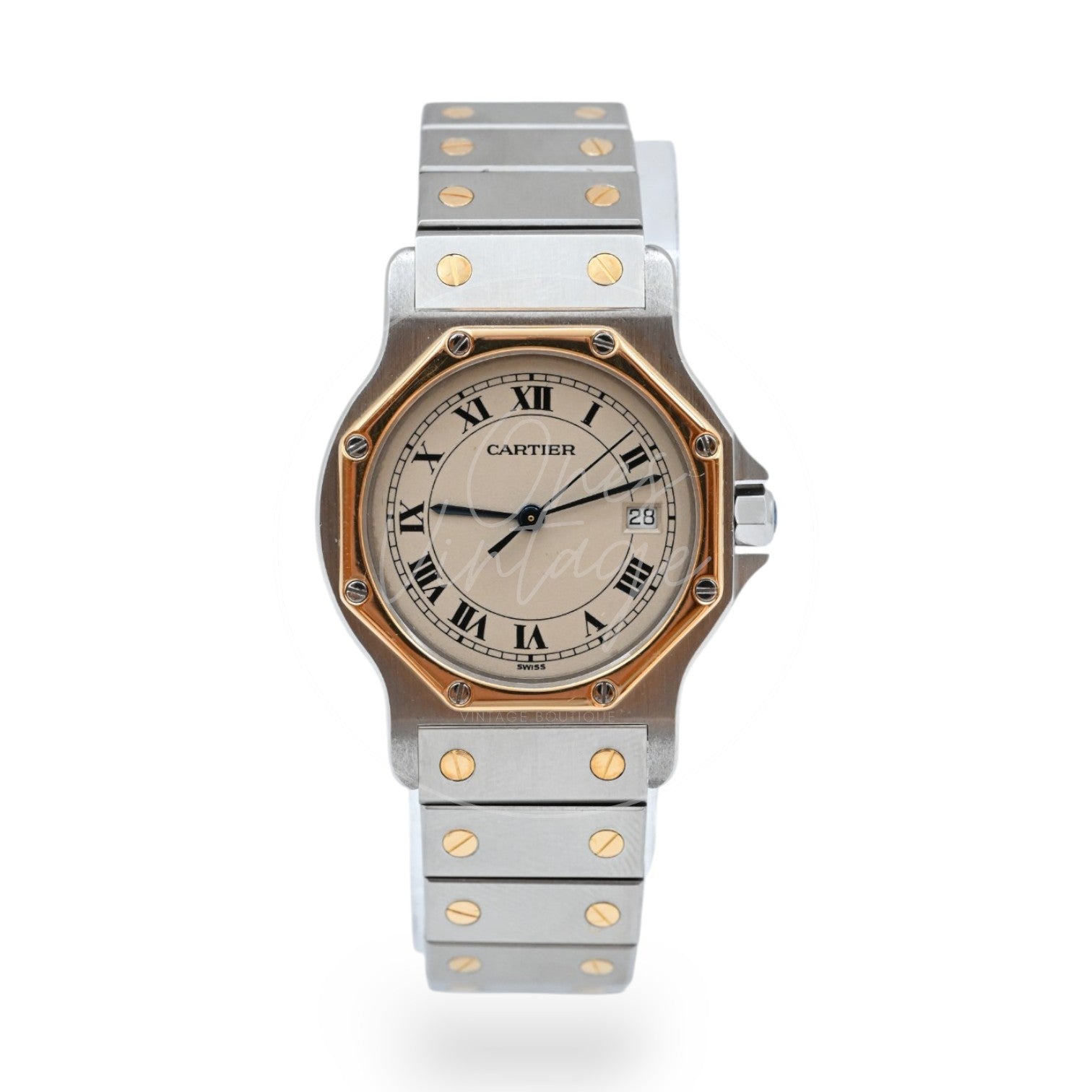 Cartier Santos Octagon Stainless Steel 18K Yellow Gold 29mm Watch Quartz