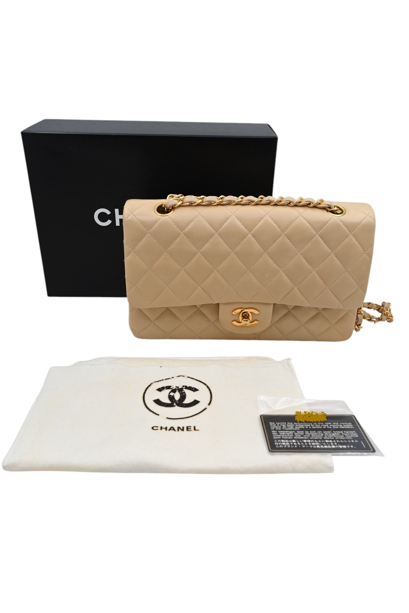 [Pre-owned] Chanel CF25 Medium Classic Flap Bag Beige GHW