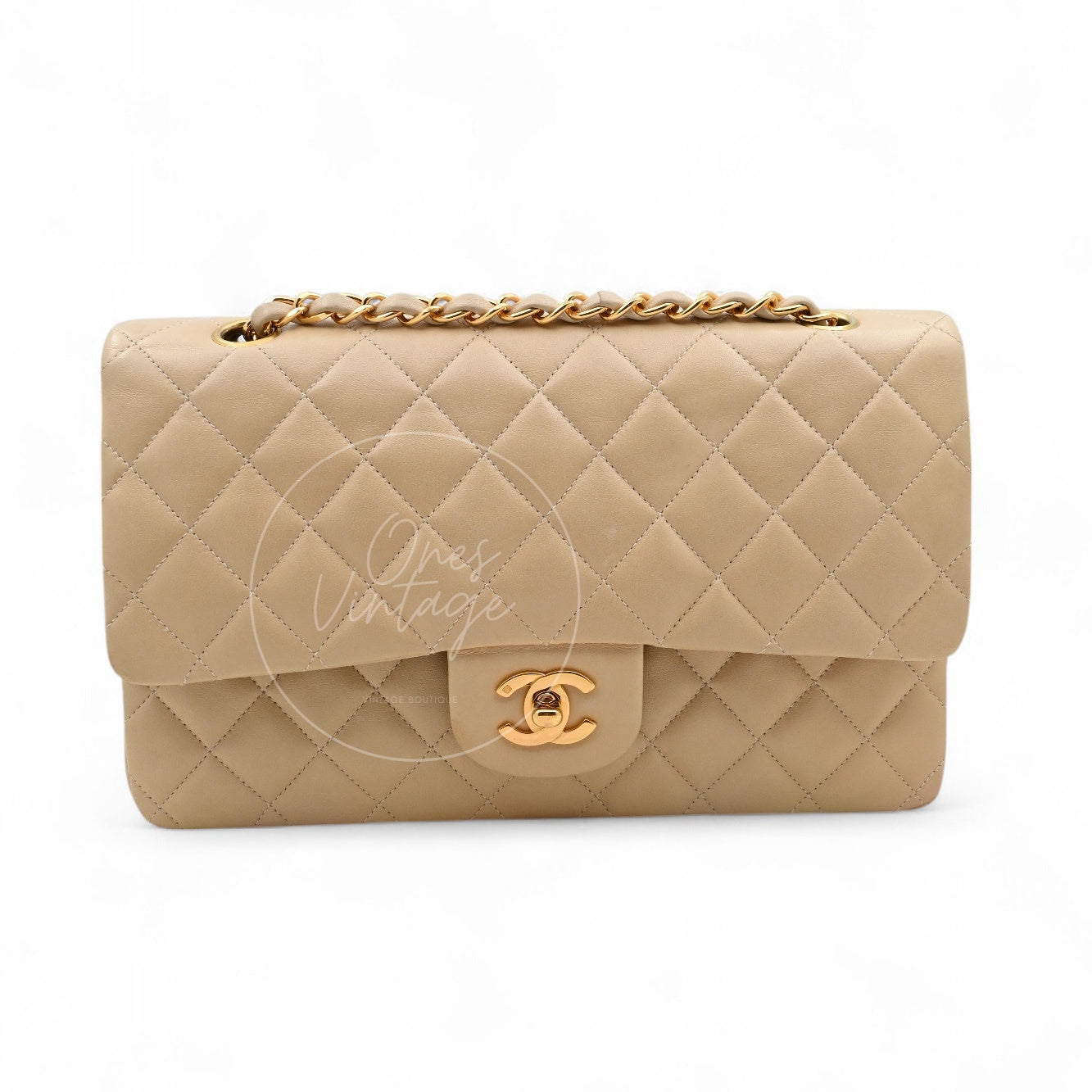 [Pre-owned] Chanel CF25 Medium Classic Flap Bag Beige GHW
