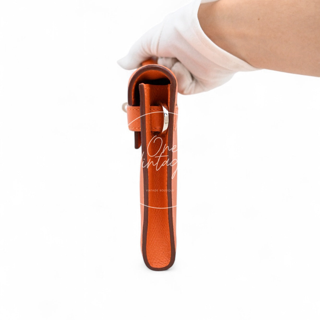 [Pre-owned] Hermes Kelly Cut Clutch Orange Epsom Stamp Square R